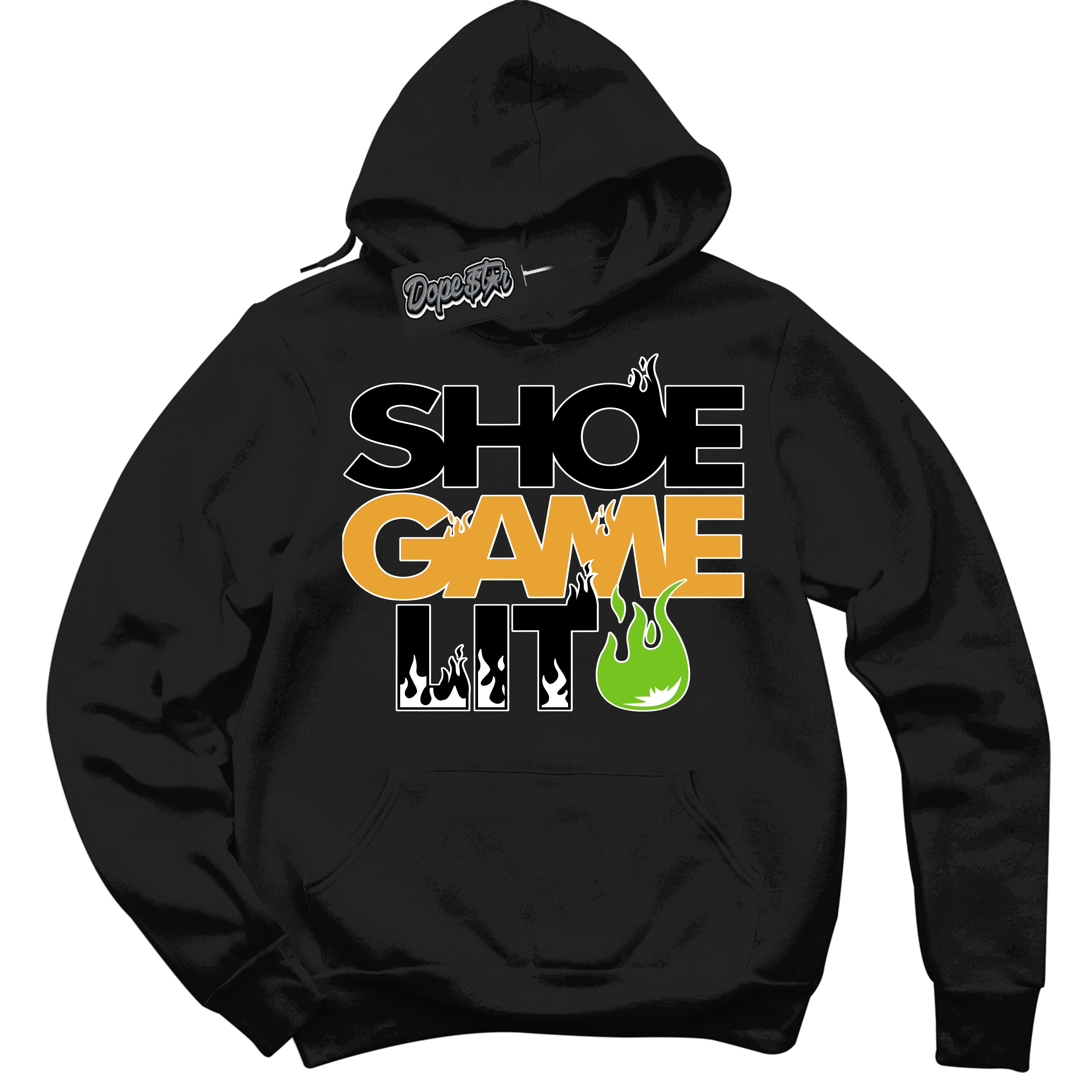 Cool Black Hoodie with “ Shoe Game Lit '' design that Perfectly Matches Del Sol 13s Sneakers.