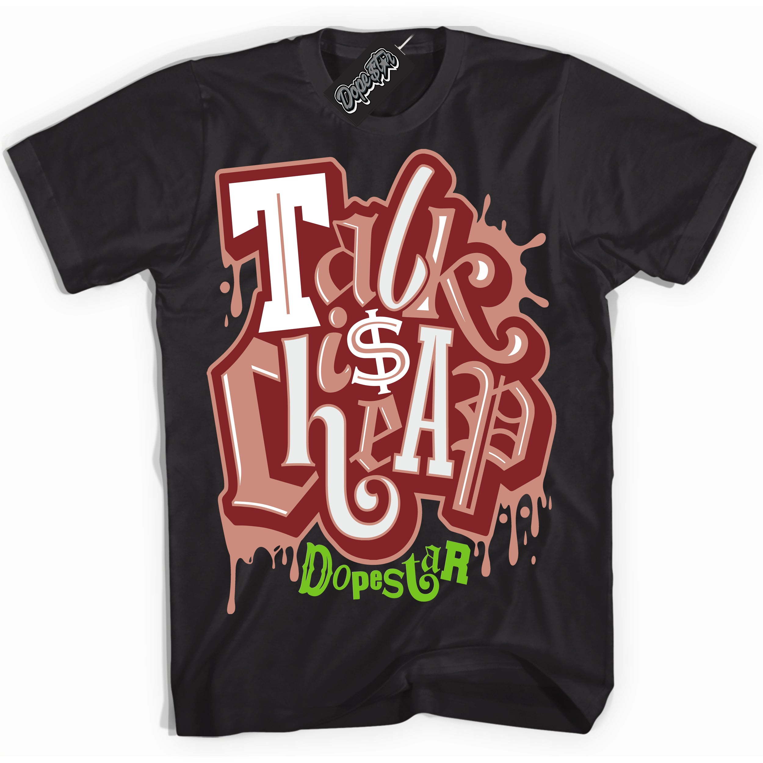 Cool Black Shirt with “Talk Is Cheap” design that perfectly matches the Dune Red 13s Jordans.