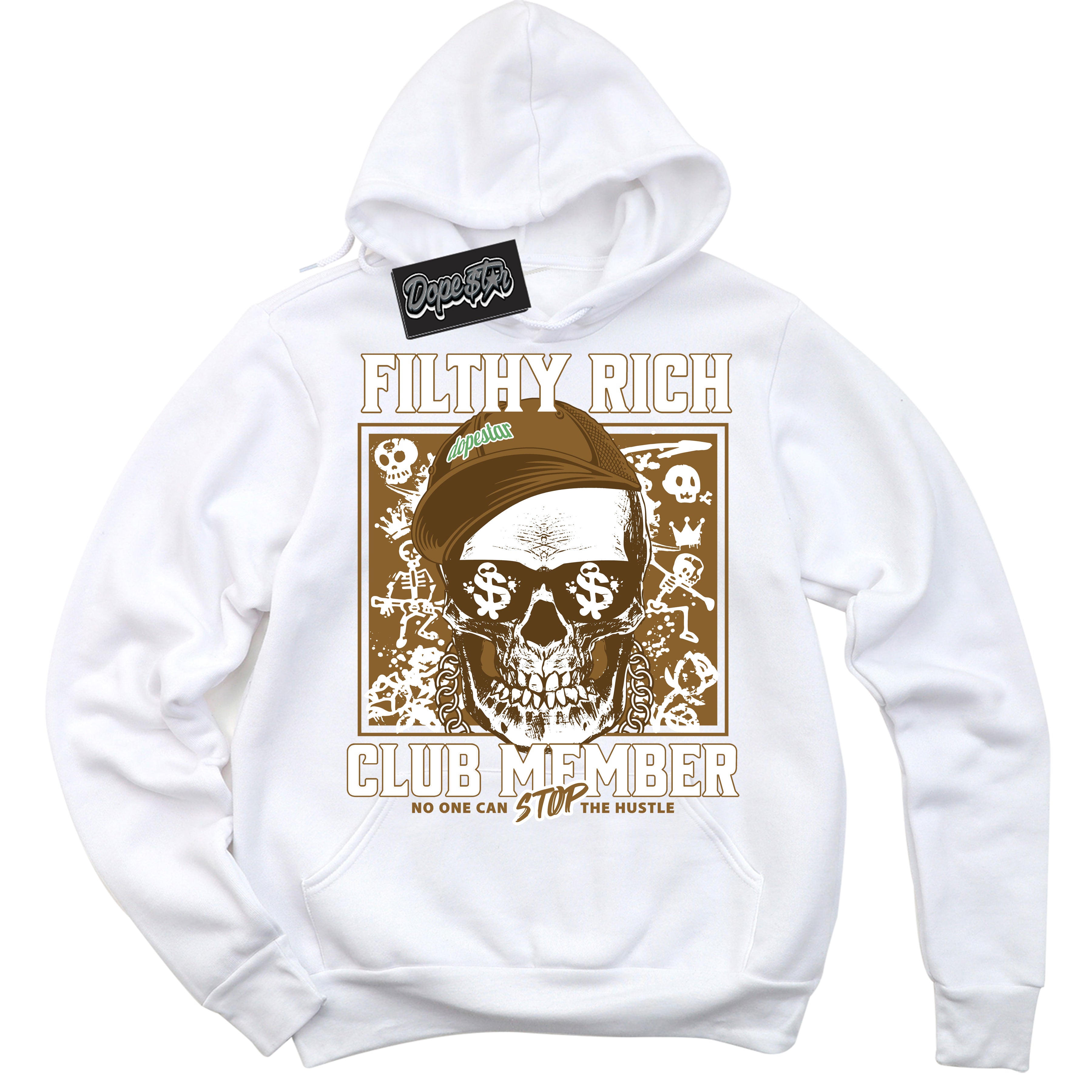 Cool White Hoodie with “ Filthy Rich ” design that Perfectly Matches Wheat 13s Sneakers.