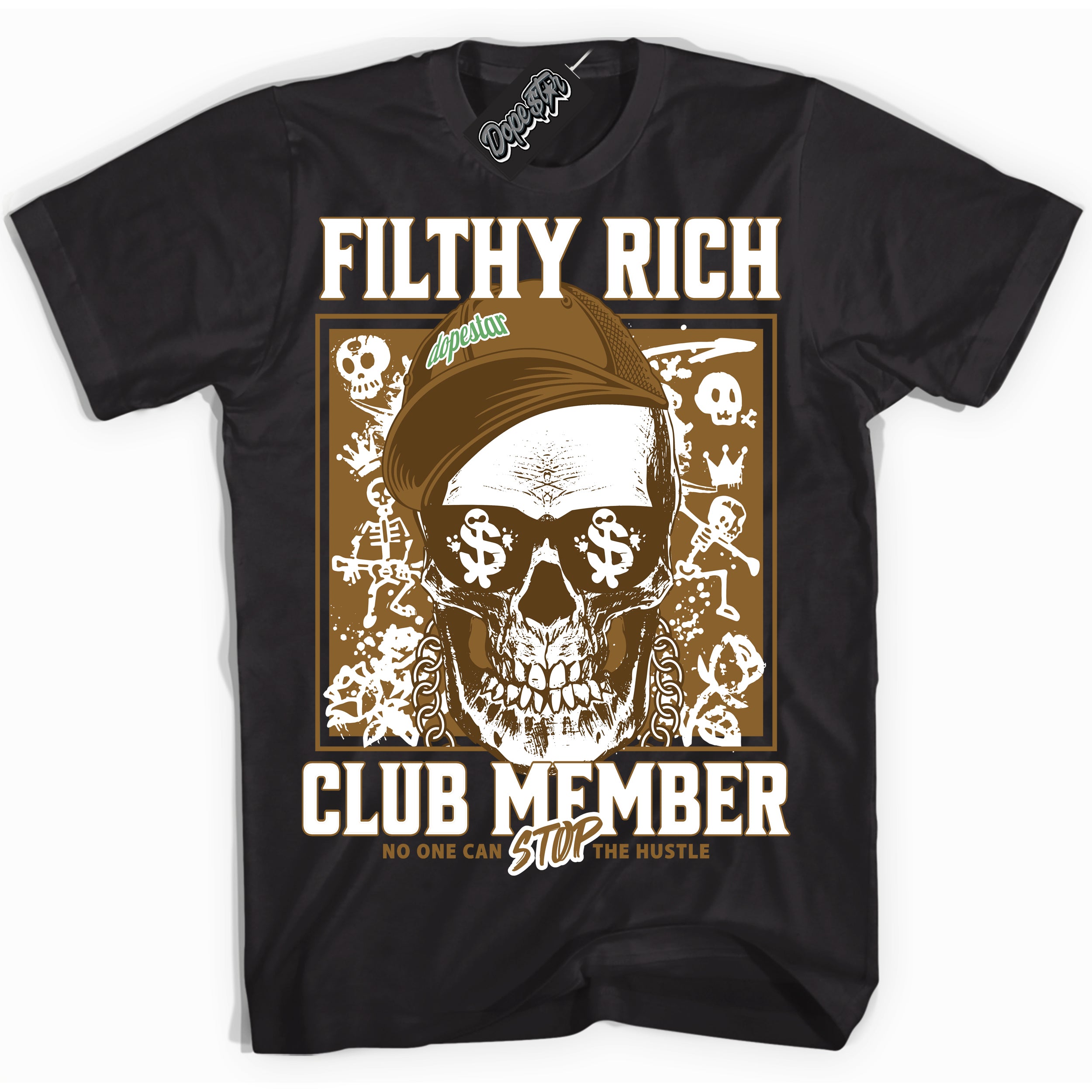 Cool Black Shirt with “ Filthy Rich” design that perfectly matches Wheat 13s Sneakers.