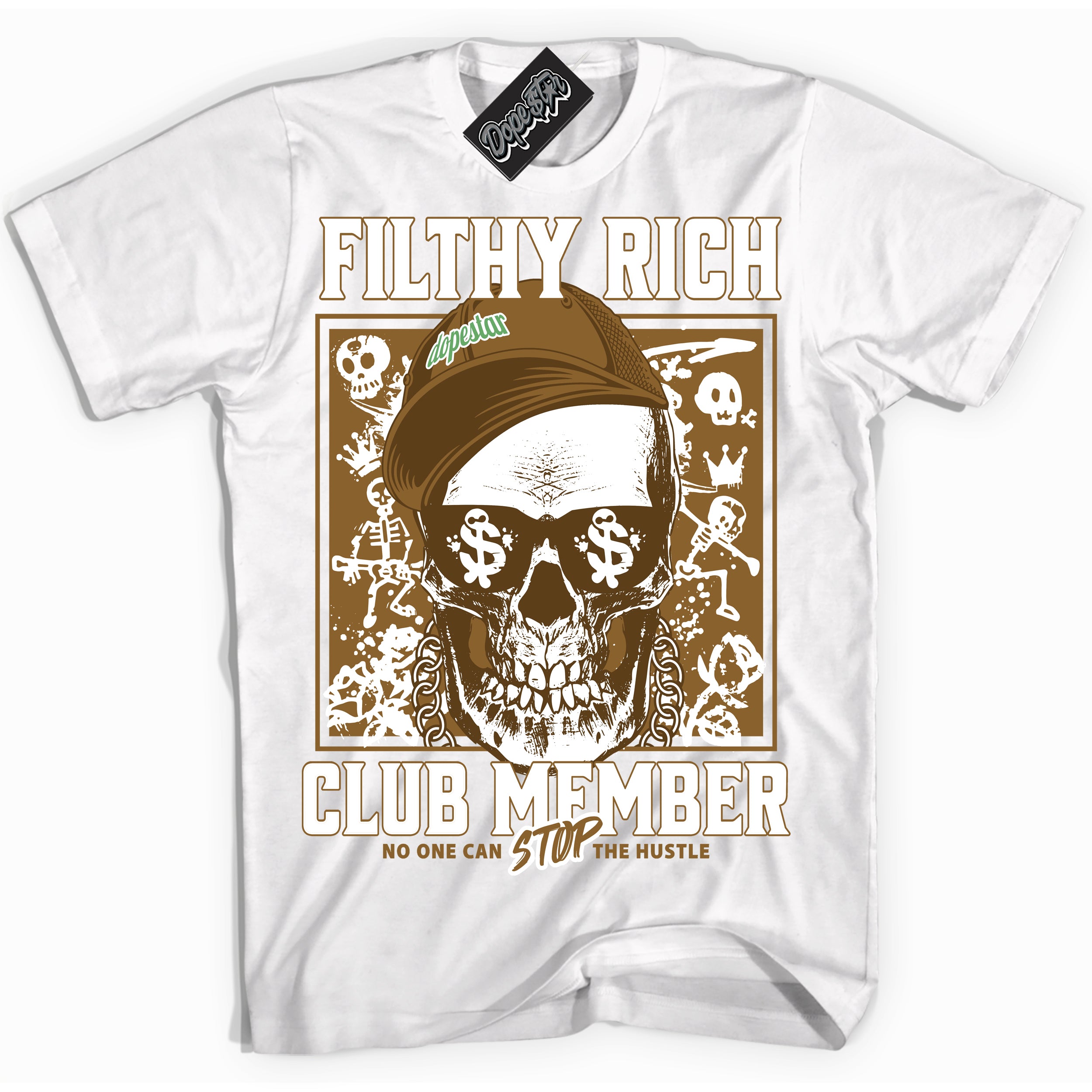 Cool White Shirt with “ Filthy Rich” design that perfectly matches Wheat 13s Sneakers.