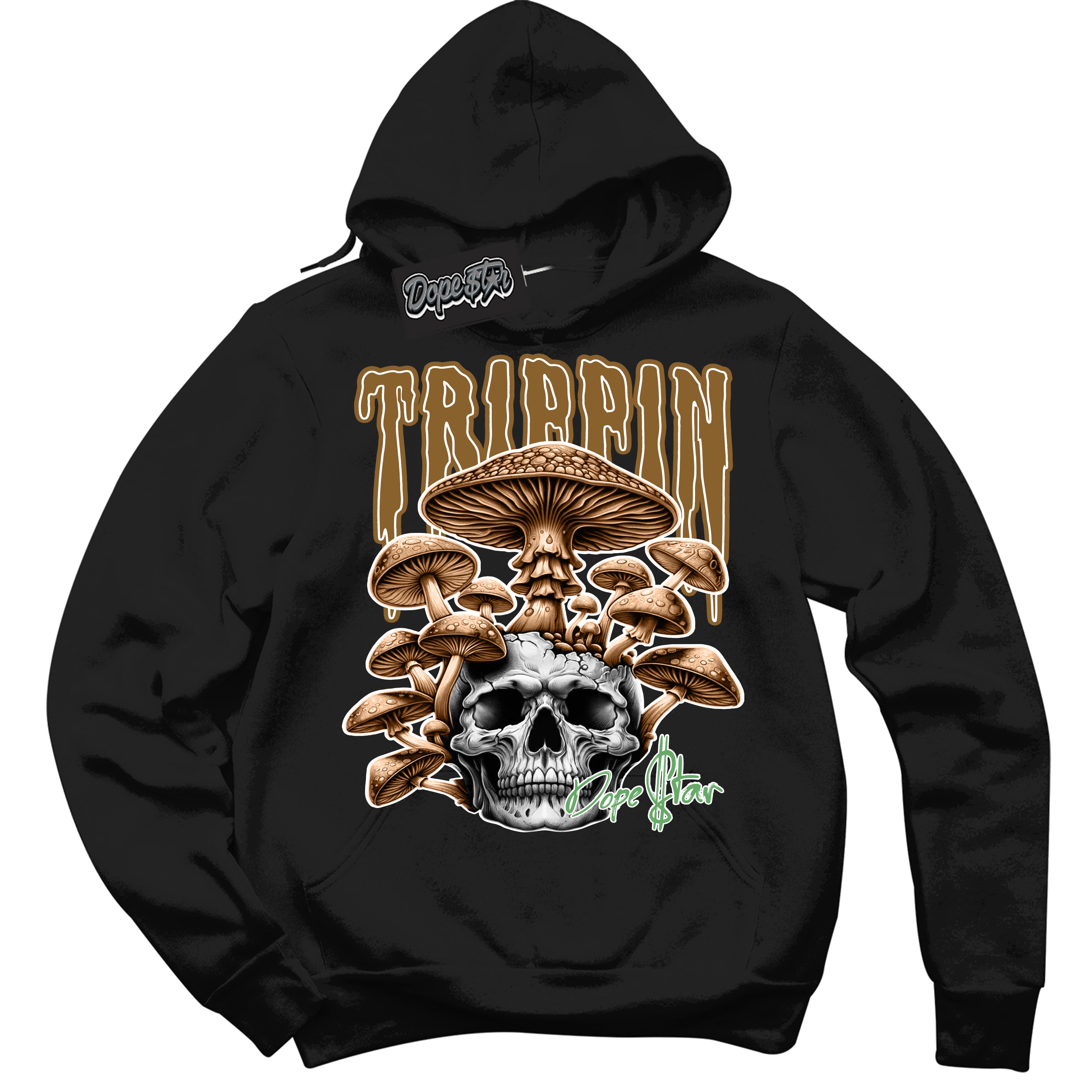 Cool Black Hoodie with “ Trippin” design that Perfectly Matches Wheat 13s Sneakers.