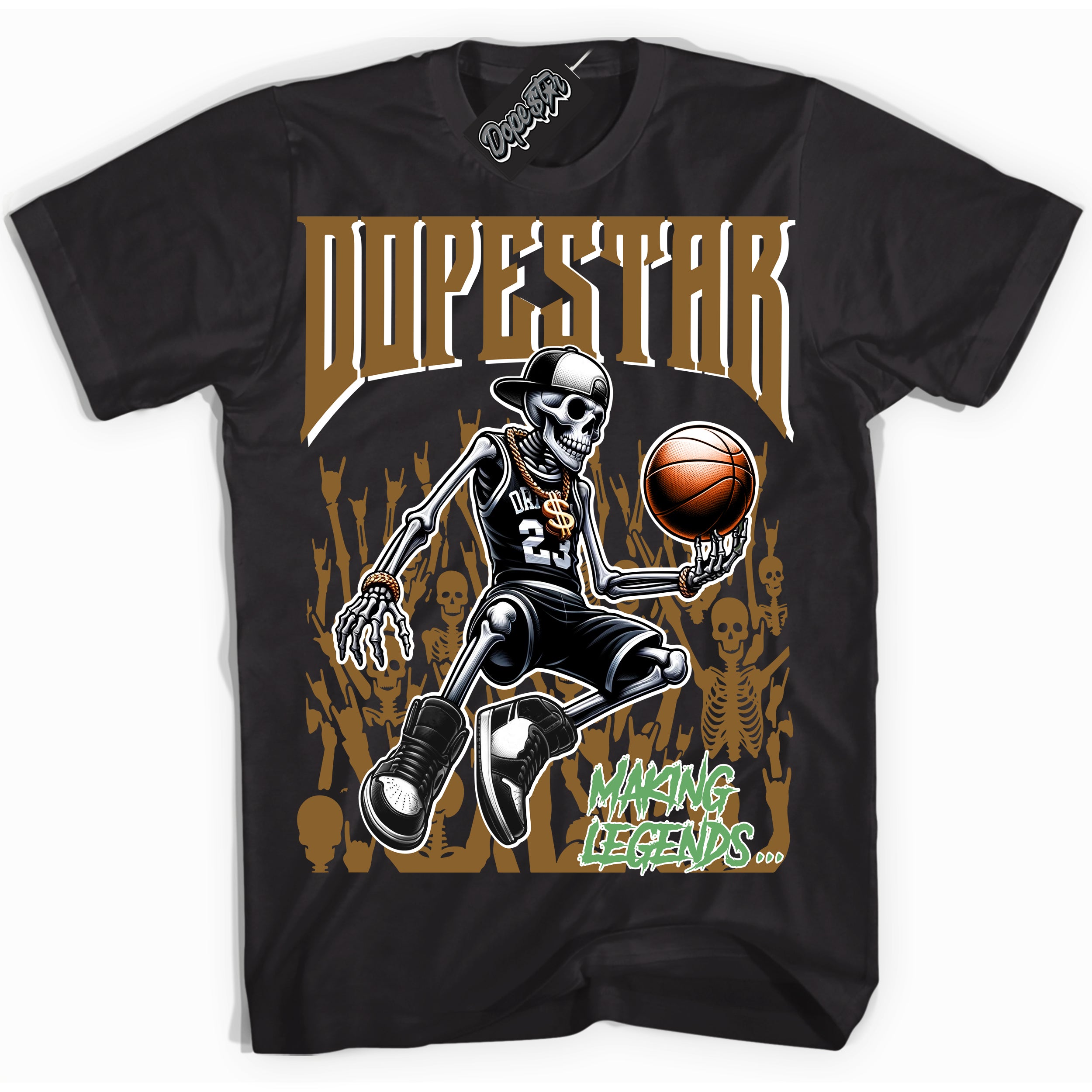 Cool Black Shirt with “ Making Legends ” design that perfectly matches Wheat 13s Sneakers.