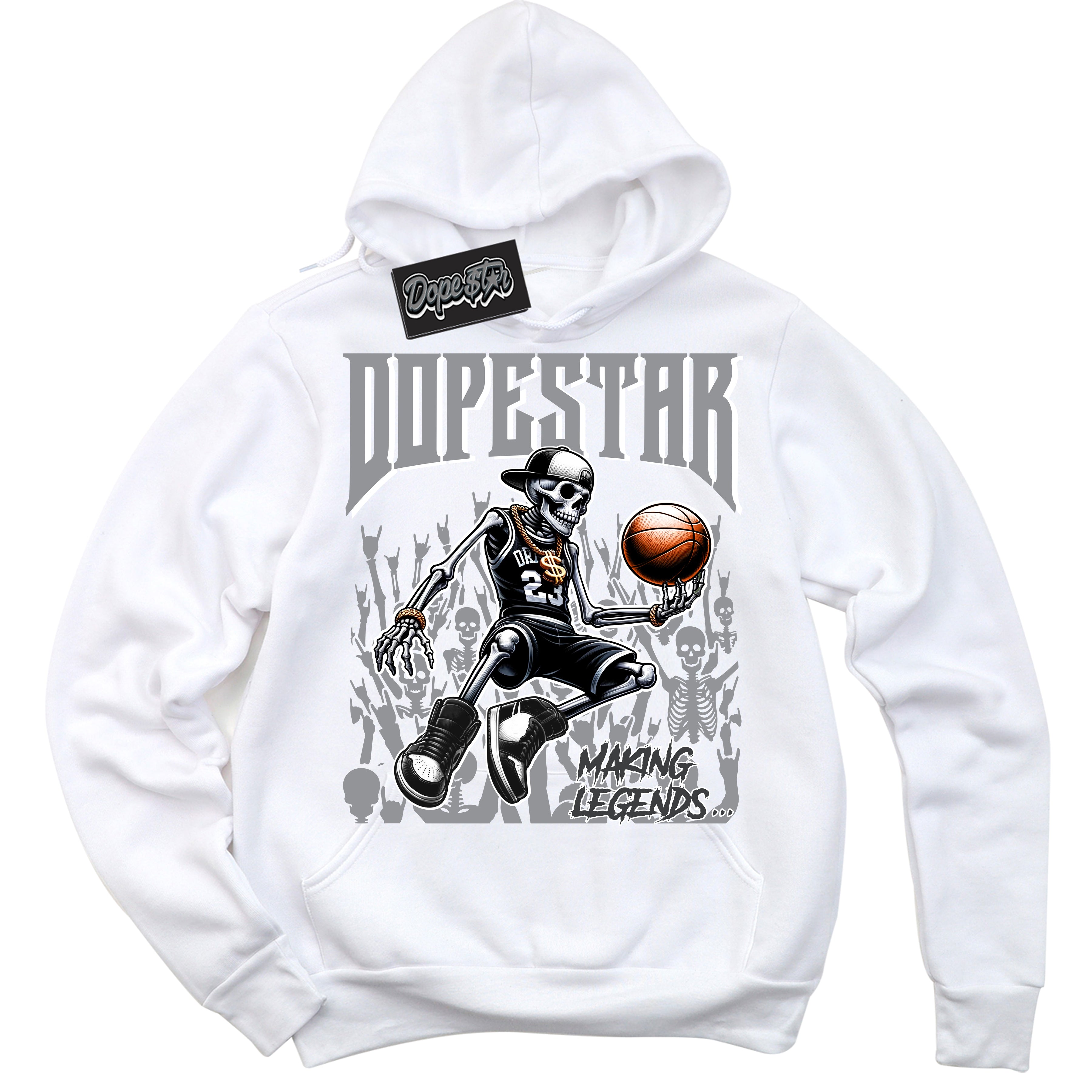 Cool White Hoodie with “ Making Legends ” design that Perfectly Matches Flint Grey 14s Sneakers.