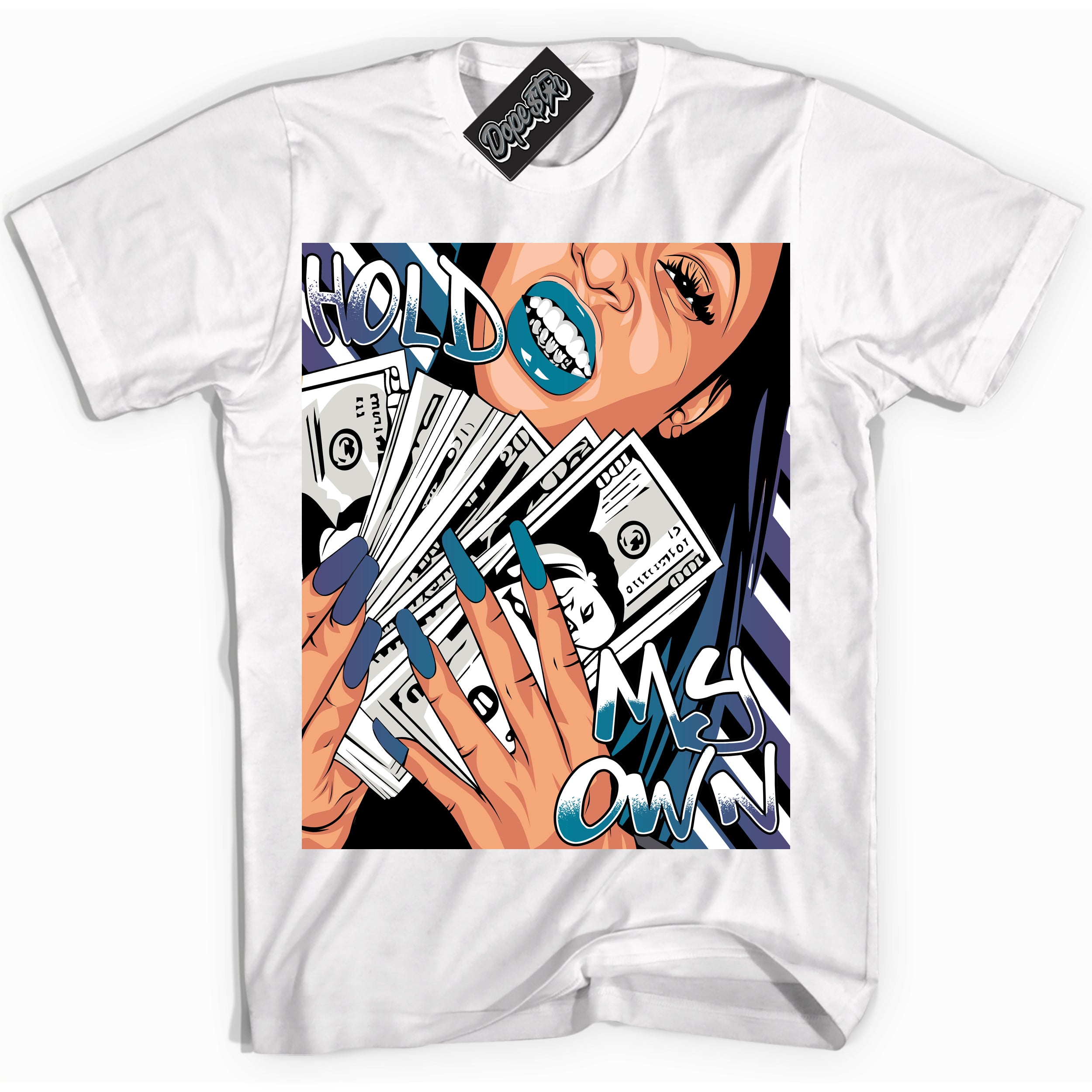 Cool White Shirt with “ Hold My Own” design that perfectly matches Love Letter 14s Sneakers.