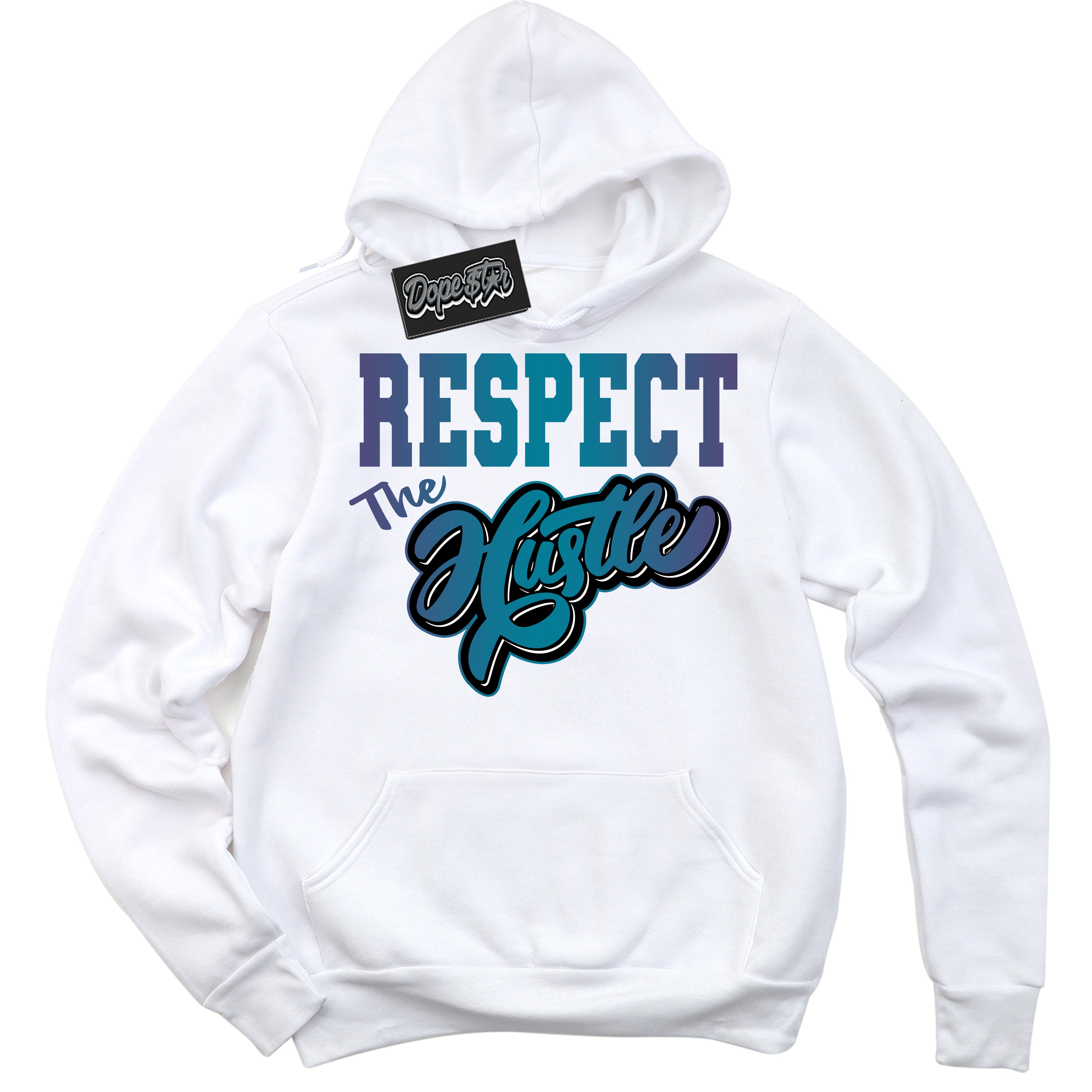 Cool White Hoodie with “ Respect The Hustle ” design that Perfectly Matches Love Letter 14s Sneakers.