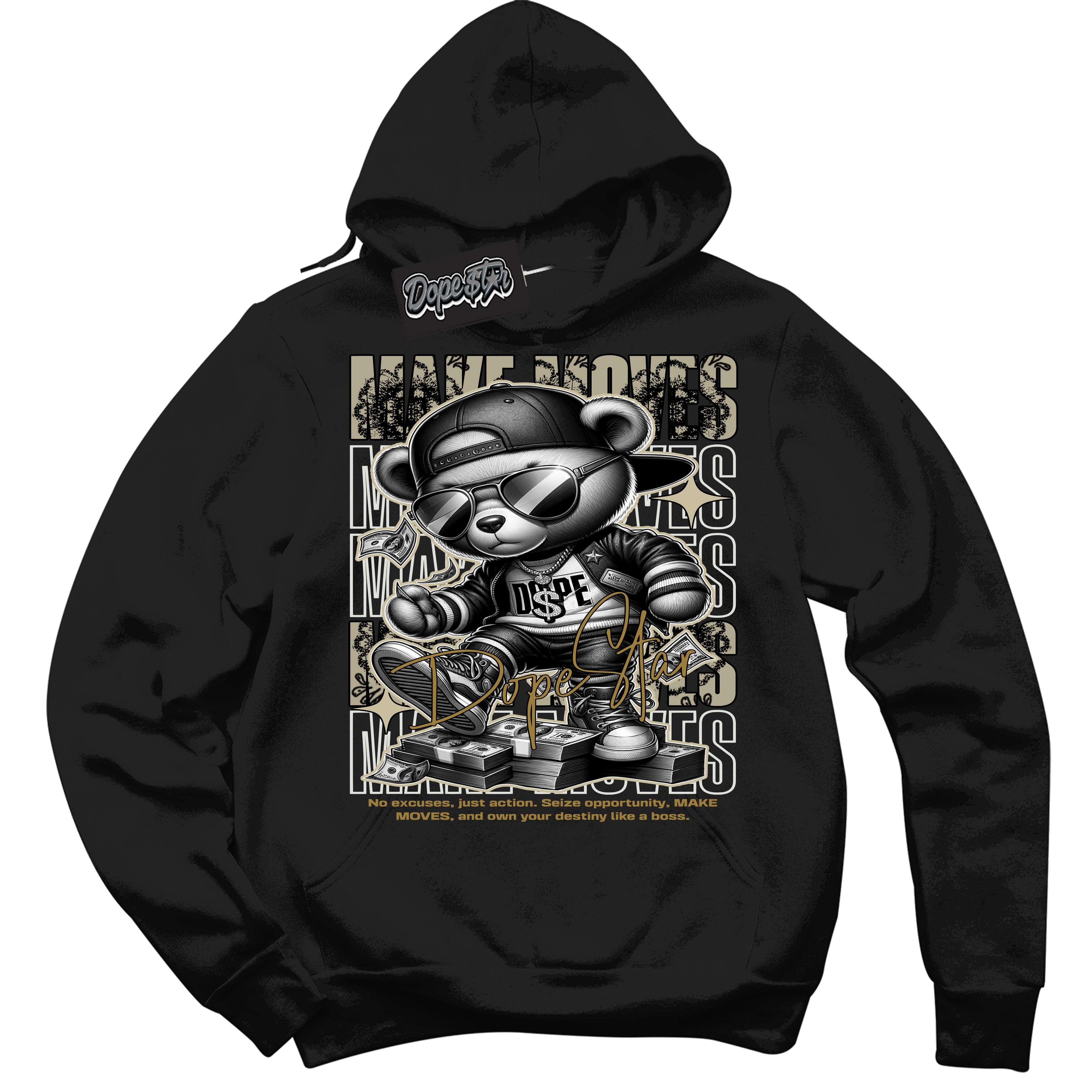 Cool Black Hoodie with “ Makin Moves ” design that Perfectly Matches Dia De Muertos 1s Sneakers.