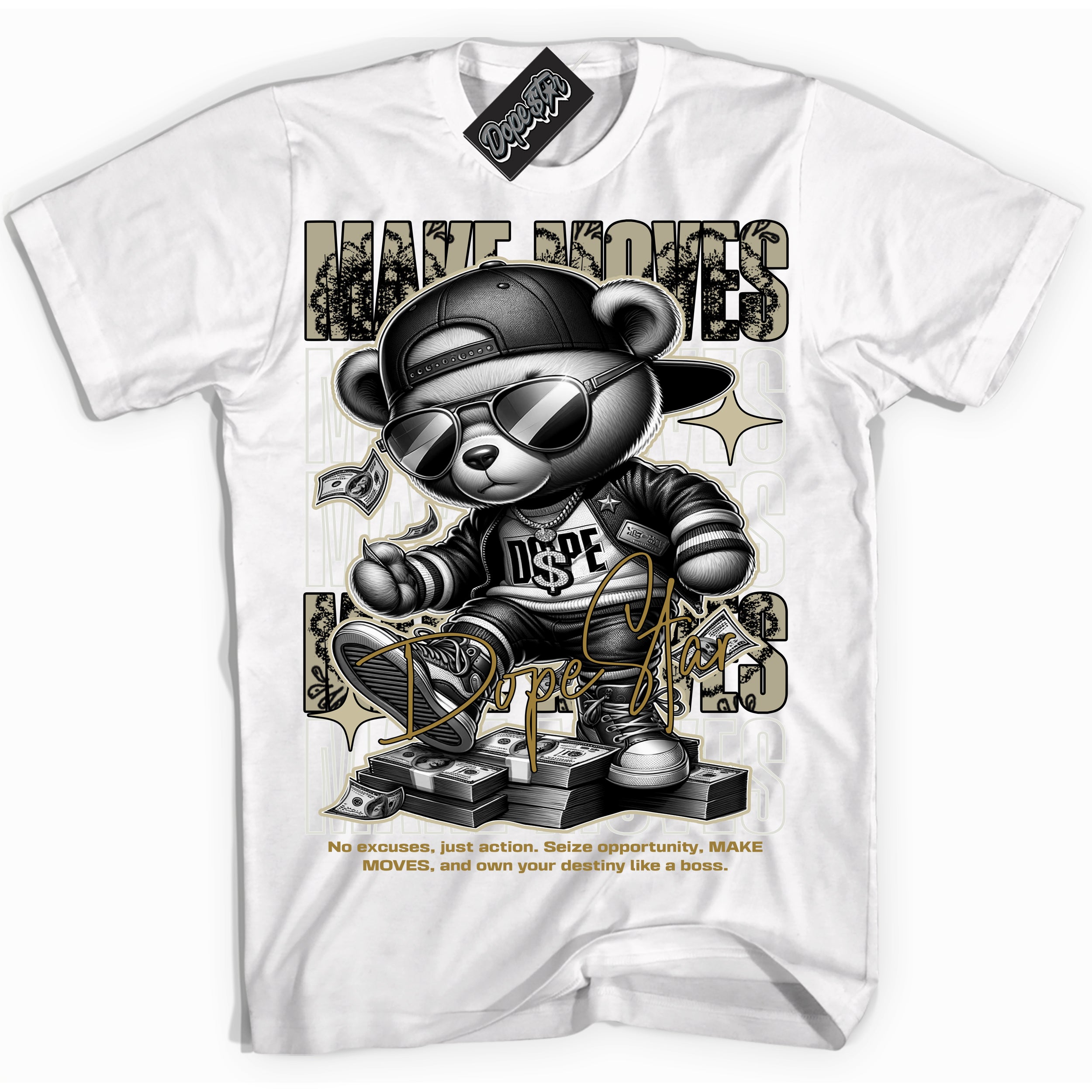 Cool White Shirt with “ Makin Moves” design that perfectly matches Dia De Muertos 1s Sneakers.