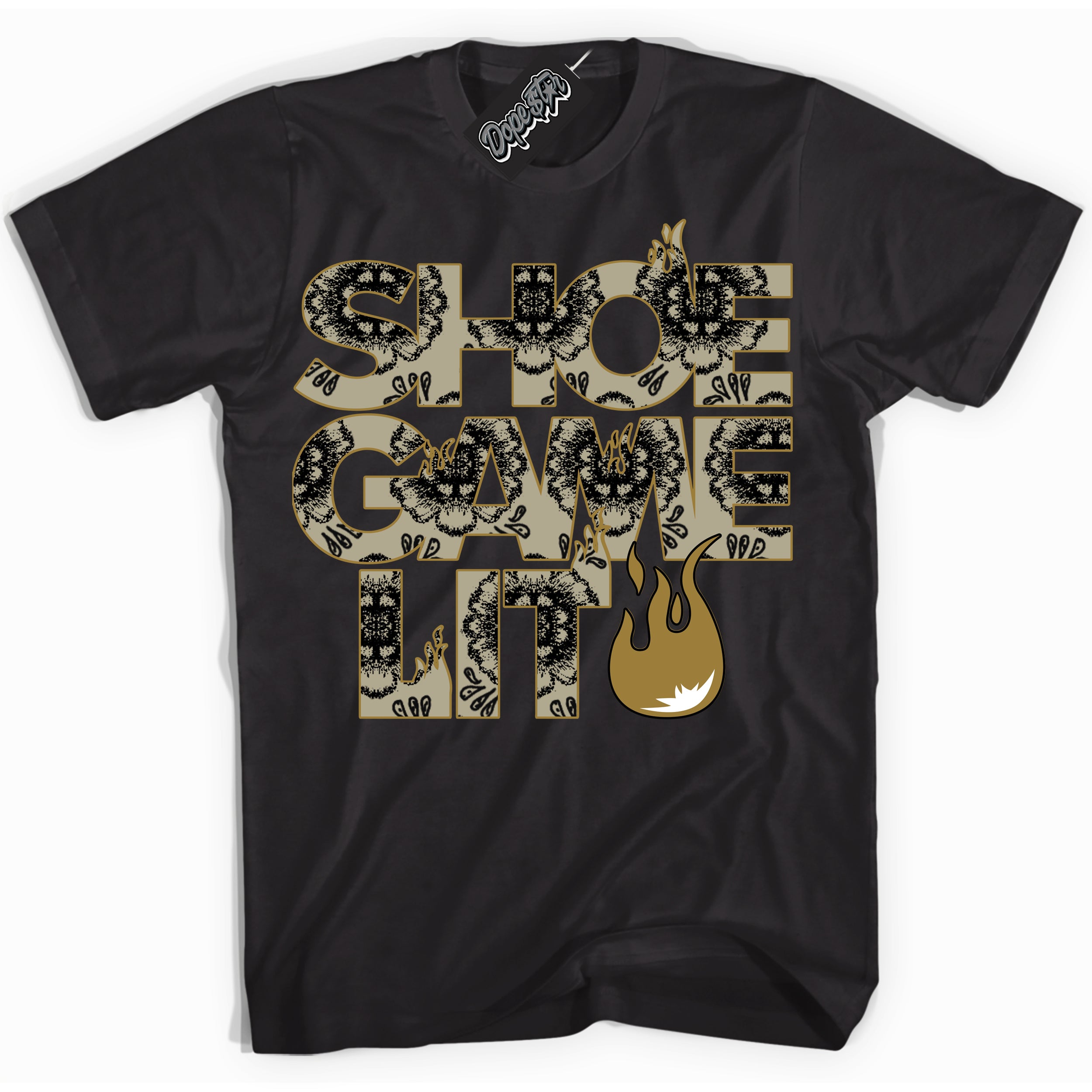 Cool Black Shirt with “ Shoe Game Lit ” design that perfectly matches Dia De Muertos 1s Sneakers.