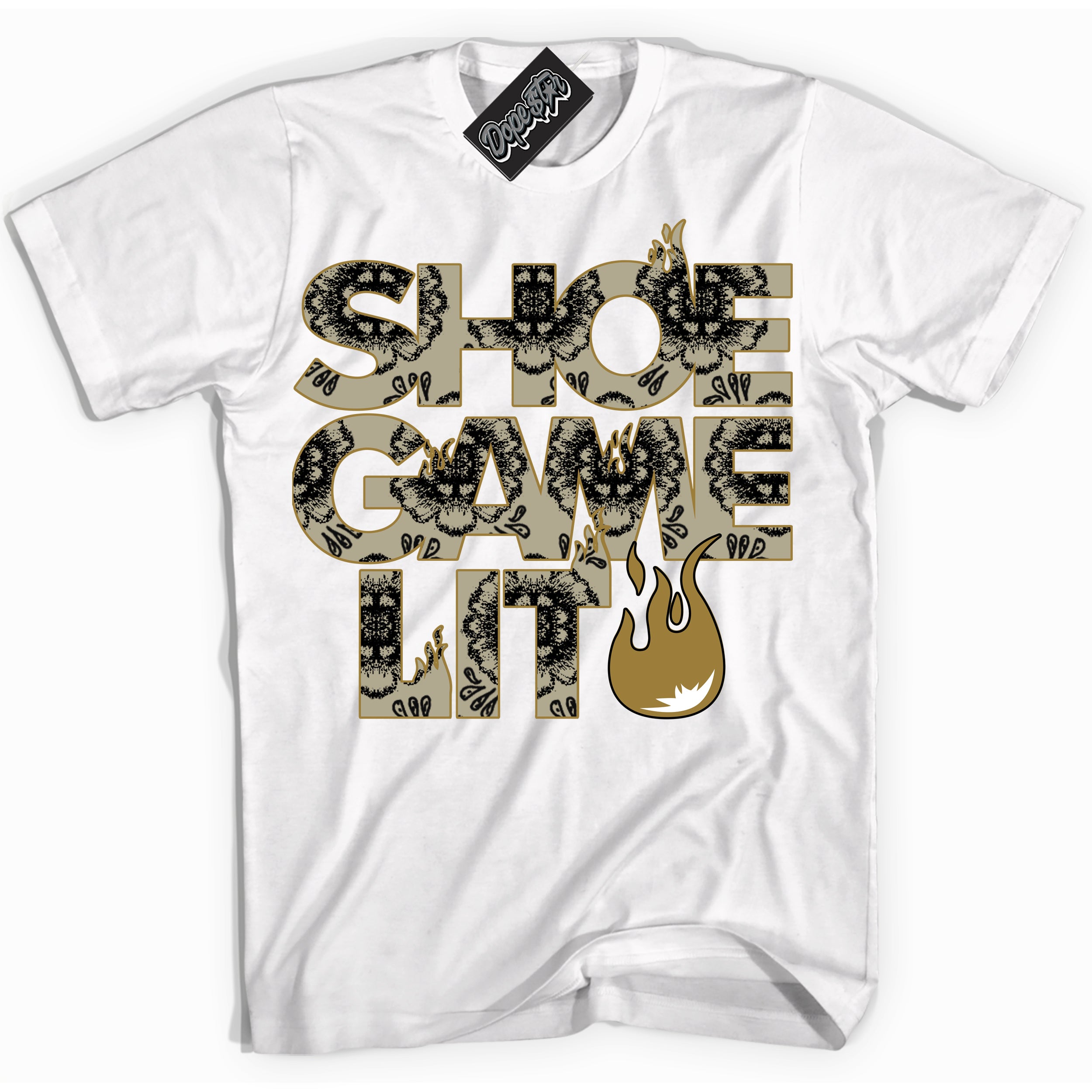 Cool White Shirt with “ Shoe Game Lit ” design that perfectly matches Dia De Muertos 1s Sneakers.