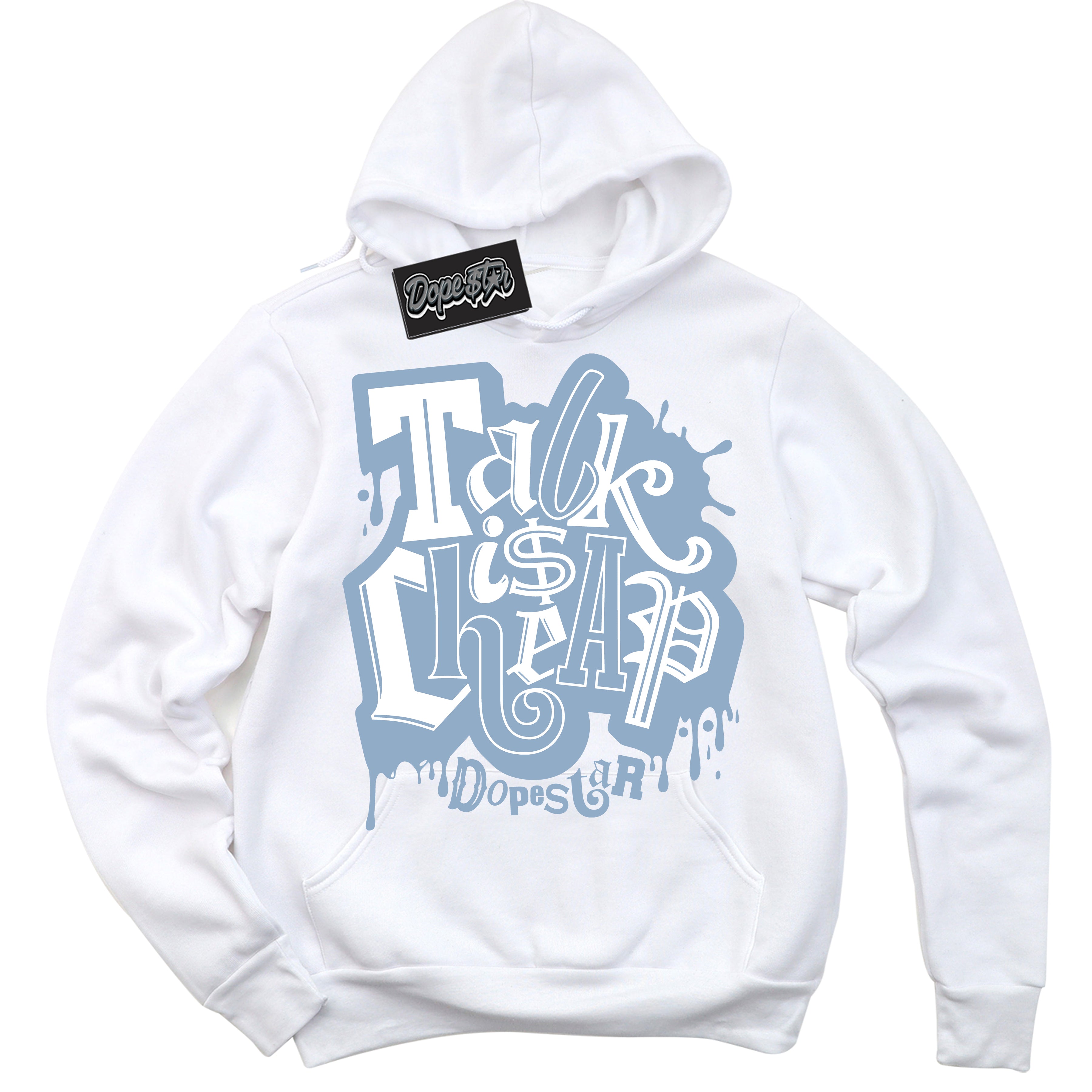Cool White Hoodie with “ Talk Is Cheap ” design that Perfectly Matches Aluminum 1s Sneakers.