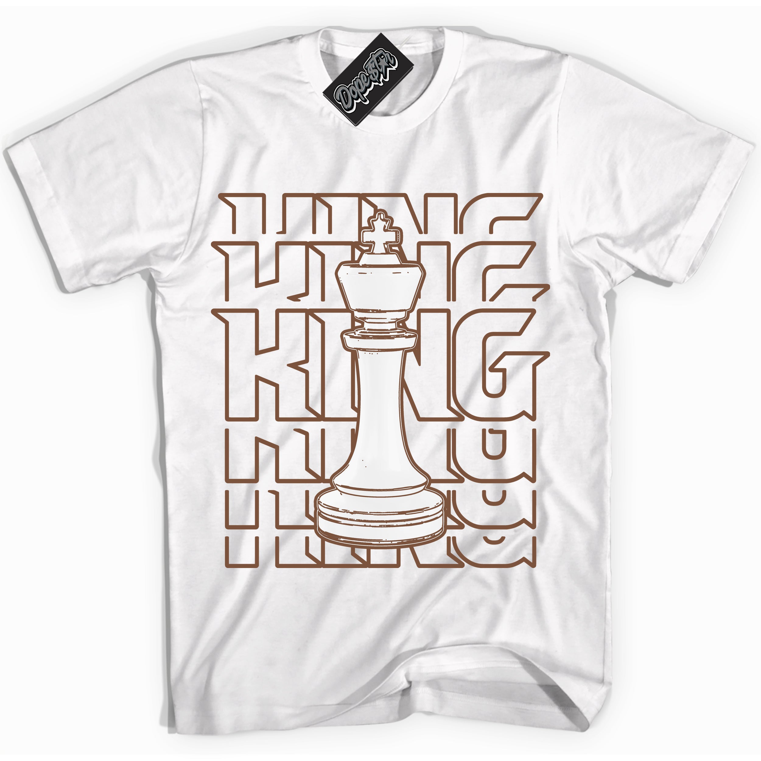 AJ1 Low Archaeo Brown White 'King Chess' Shirt - White Streetwear Mockup | Sneakerhead T-shirt Matching Archaeo Brown White AJ1 Lows | Limited Edition Jordan 1 Low Archaeo Brown White Shirt for Men & Women | Drip with Your Archaeo Brown White 1s Kicks | Sneakerhead Fashion Must-Have.