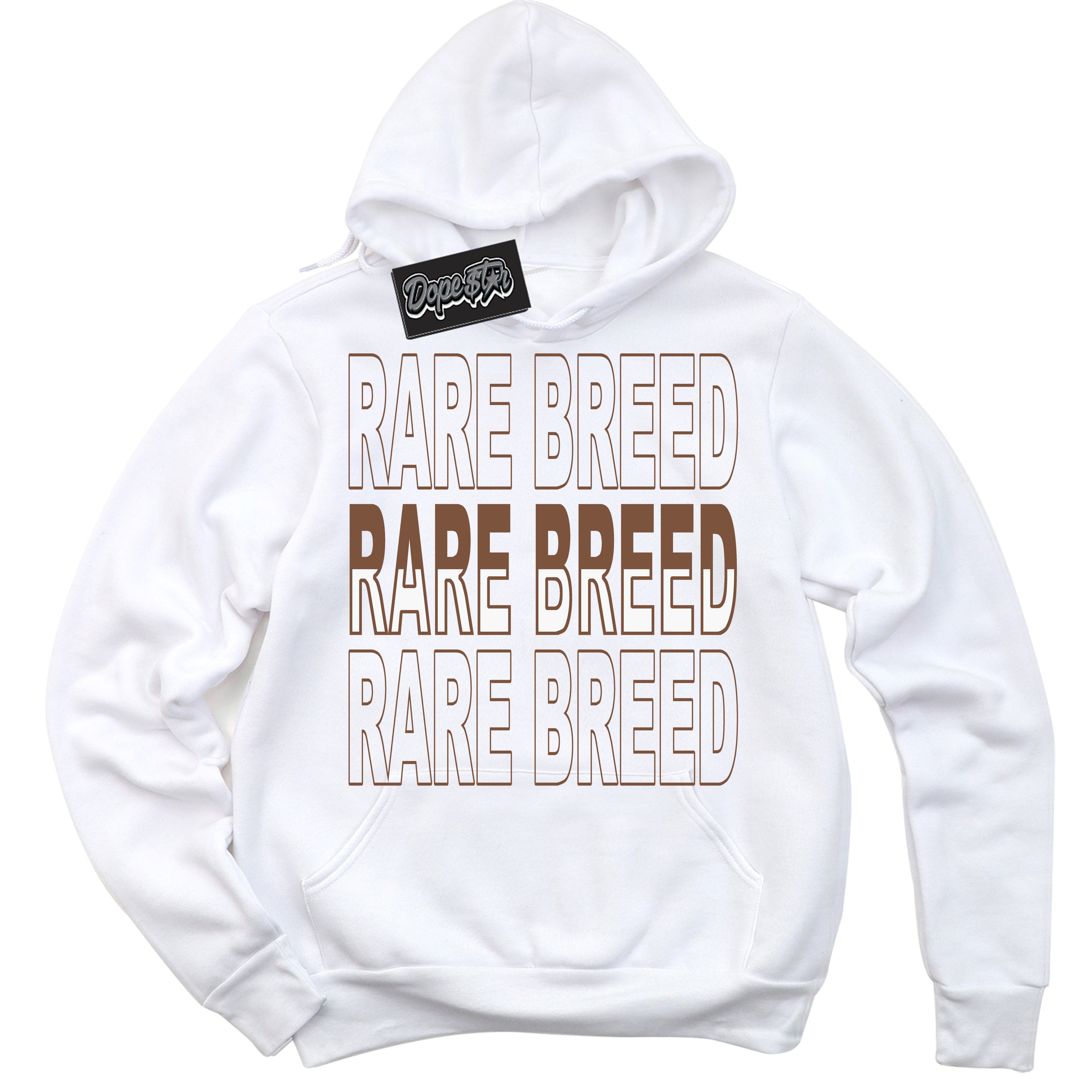 AJ1 Low Archaeo Brown White 'Rare Breed' Hoodie- White Streetwear Mockup | Sneakerhead Hoodie Matching Archaeo Brown White AJ1 Lows | Limited Edition Jordan 1 Low Archaeo Brown White hoodie for Men & Women | Drip with Your Archaeo Brown White 1s Kicks | Sneakerhead Fashion Must-Have.