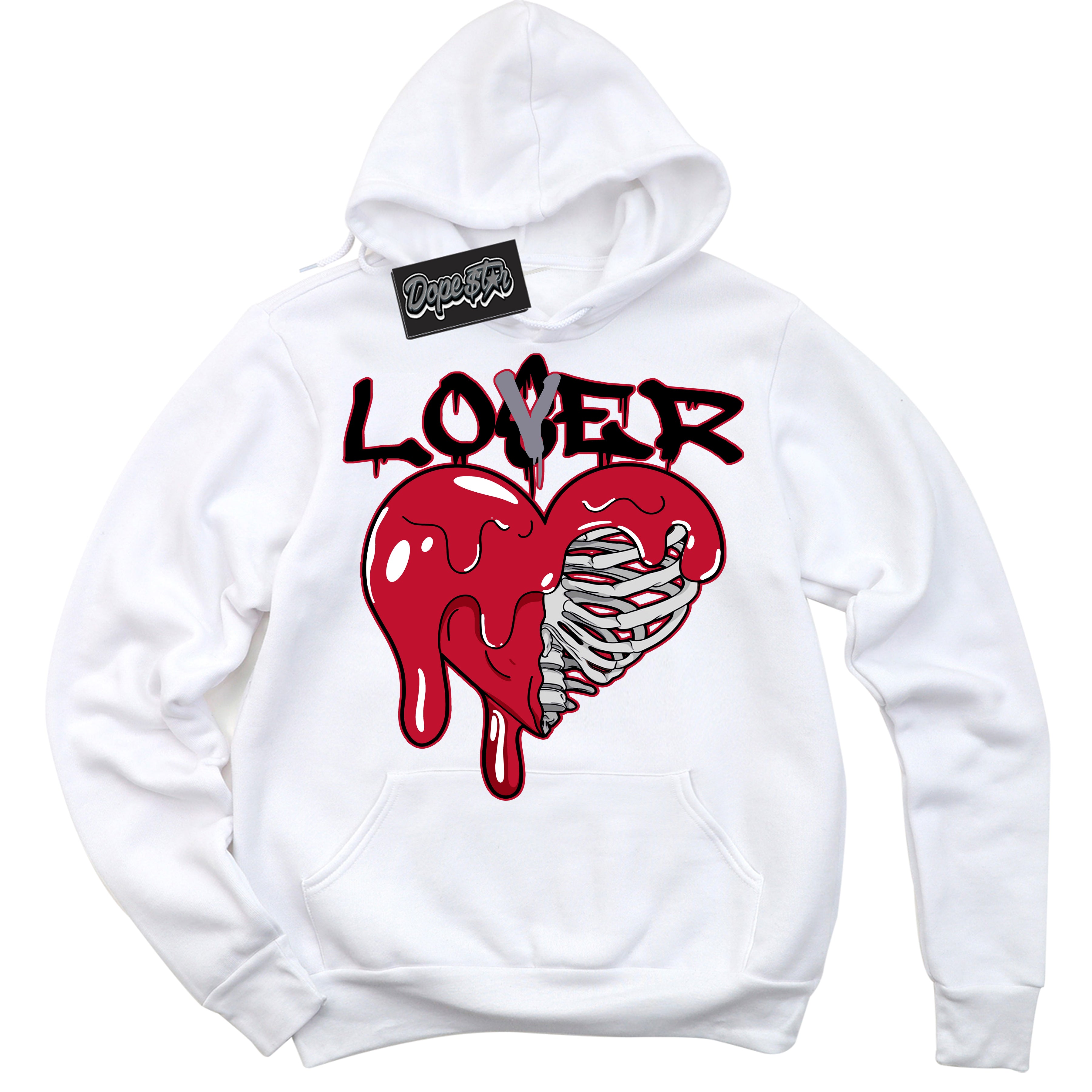 Cool White Hoodie with “ Lover Loser '' design that Perfectly Matches Cement Grey Fire Red 1s Sneakers.