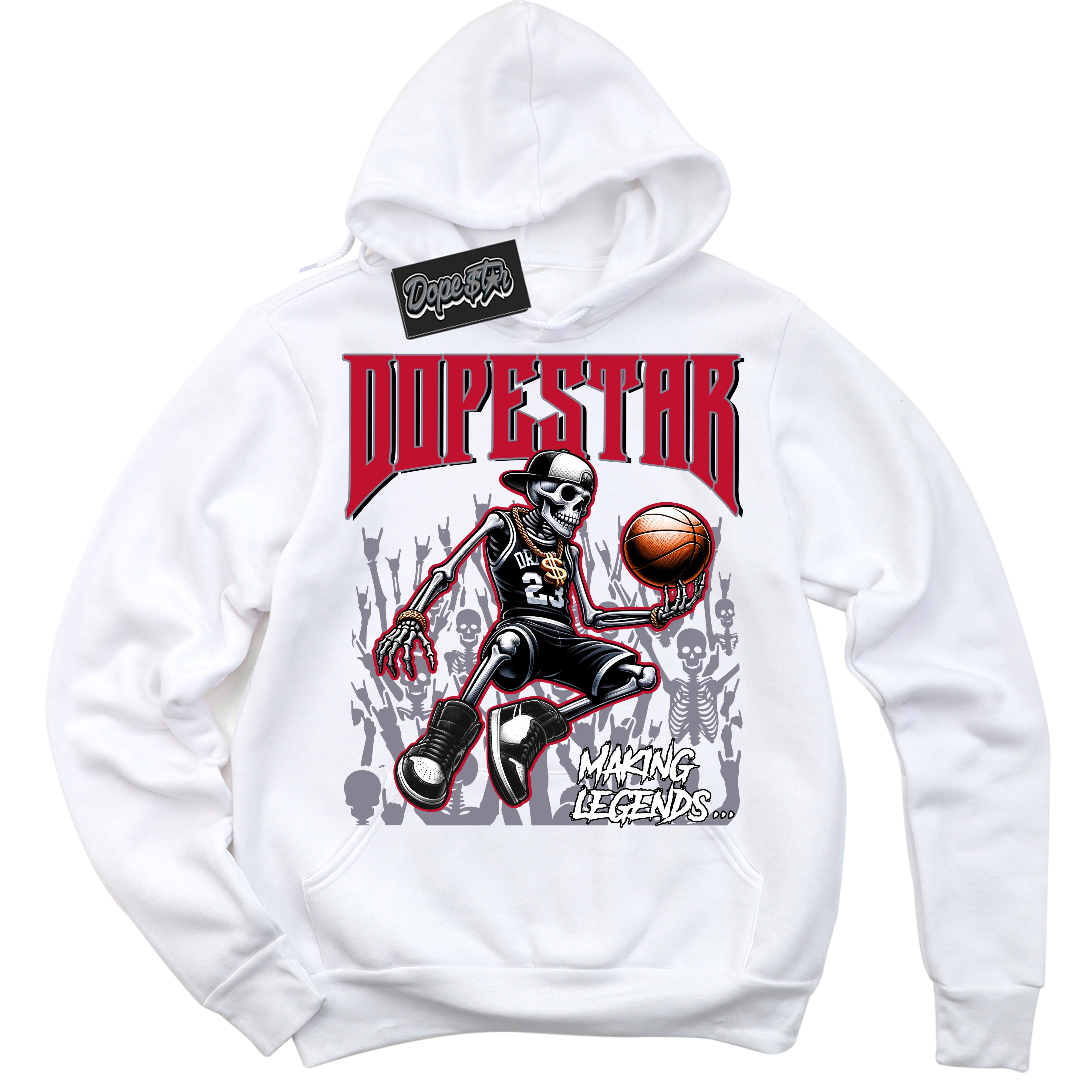 Cool White Hoodie with “ Making Legends ” design that Perfectly Matches Cement Grey Fire Red 1s Sneakers.
