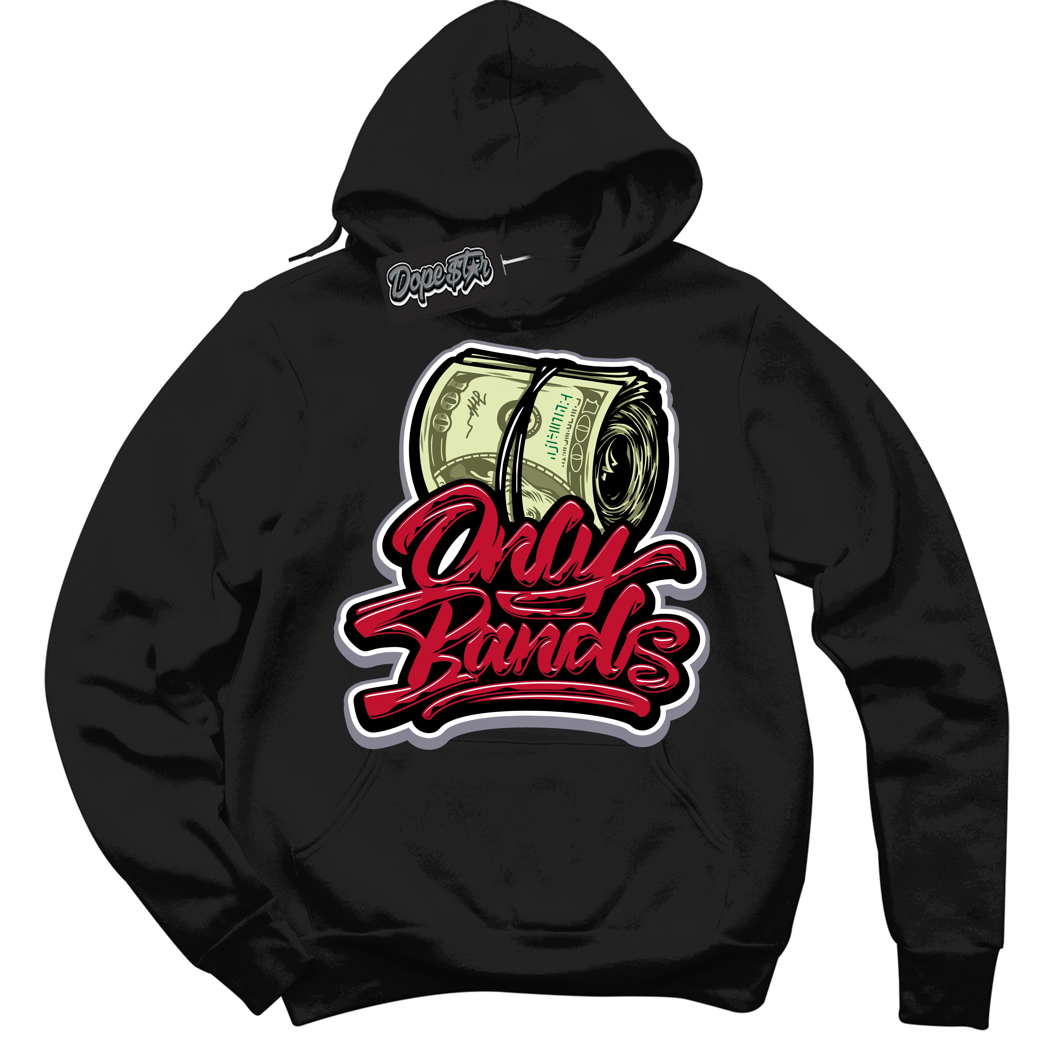 Cool Black Hoodie with “ Only Bands '' design that Perfectly Matches Cement Grey Fire Red 1s Sneakers.