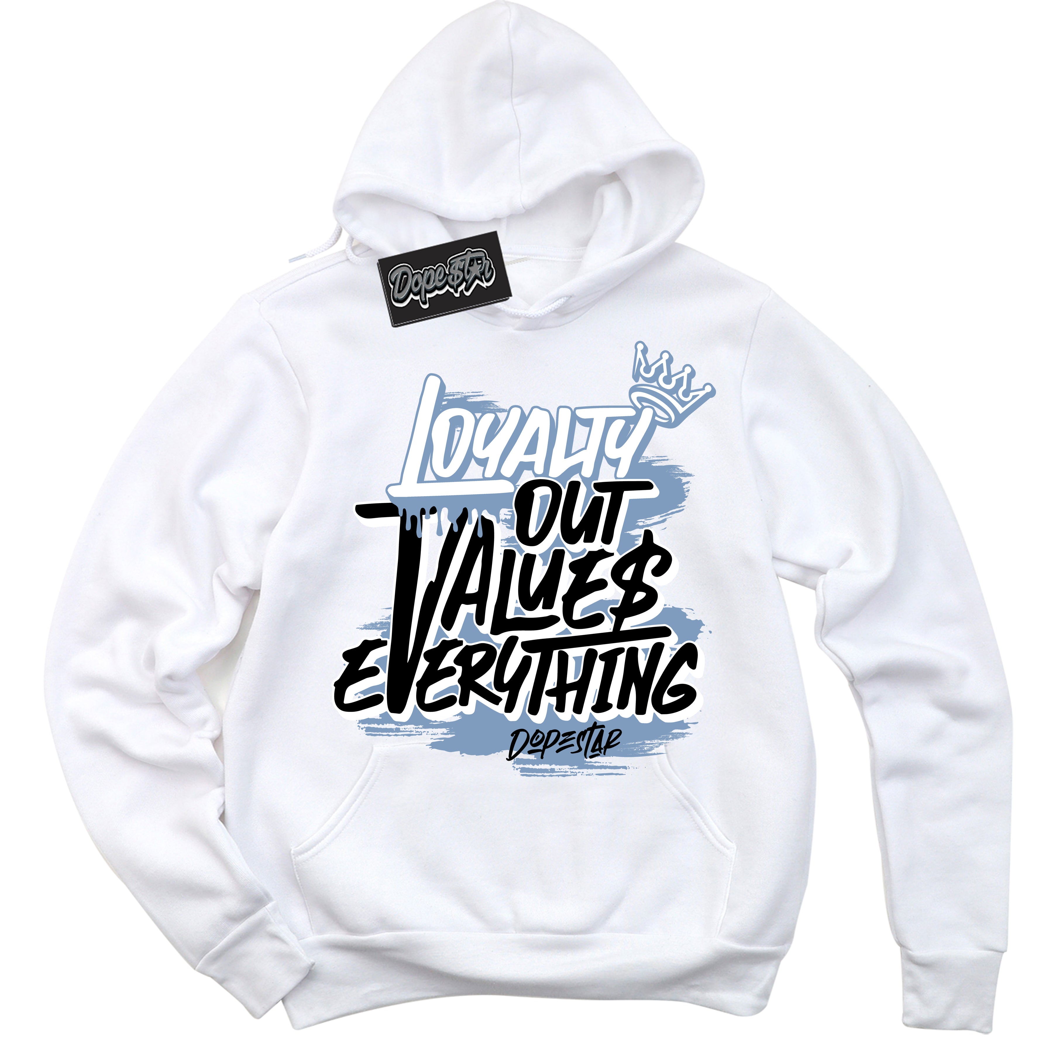 Cool White Hoodie with “ Loyalty Out Values Everything ” design that Perfectly Matches Concord 1s Sneakers.