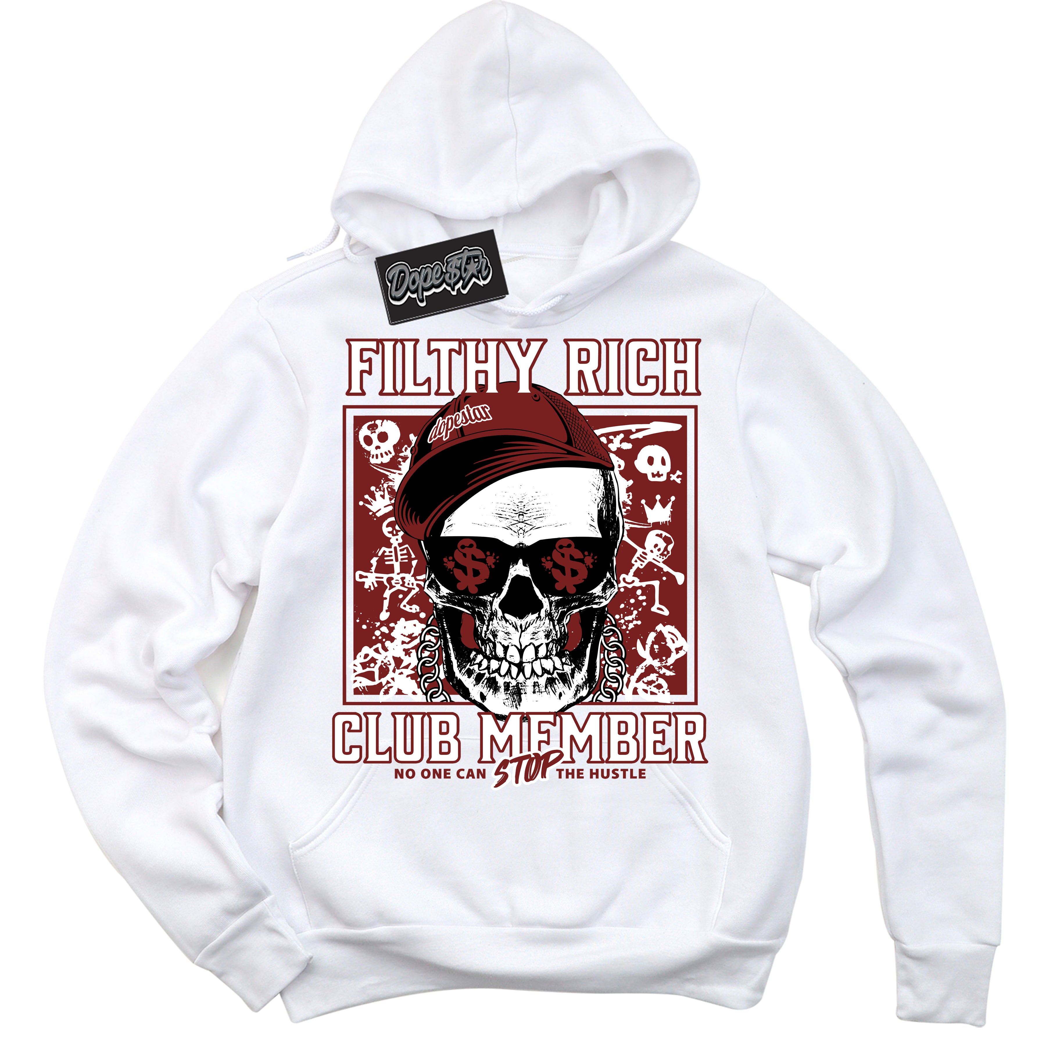 Cool White Hoodie with “ Filthy Rich ” design that Perfectly Matches Dune Red 1s Sneakers.