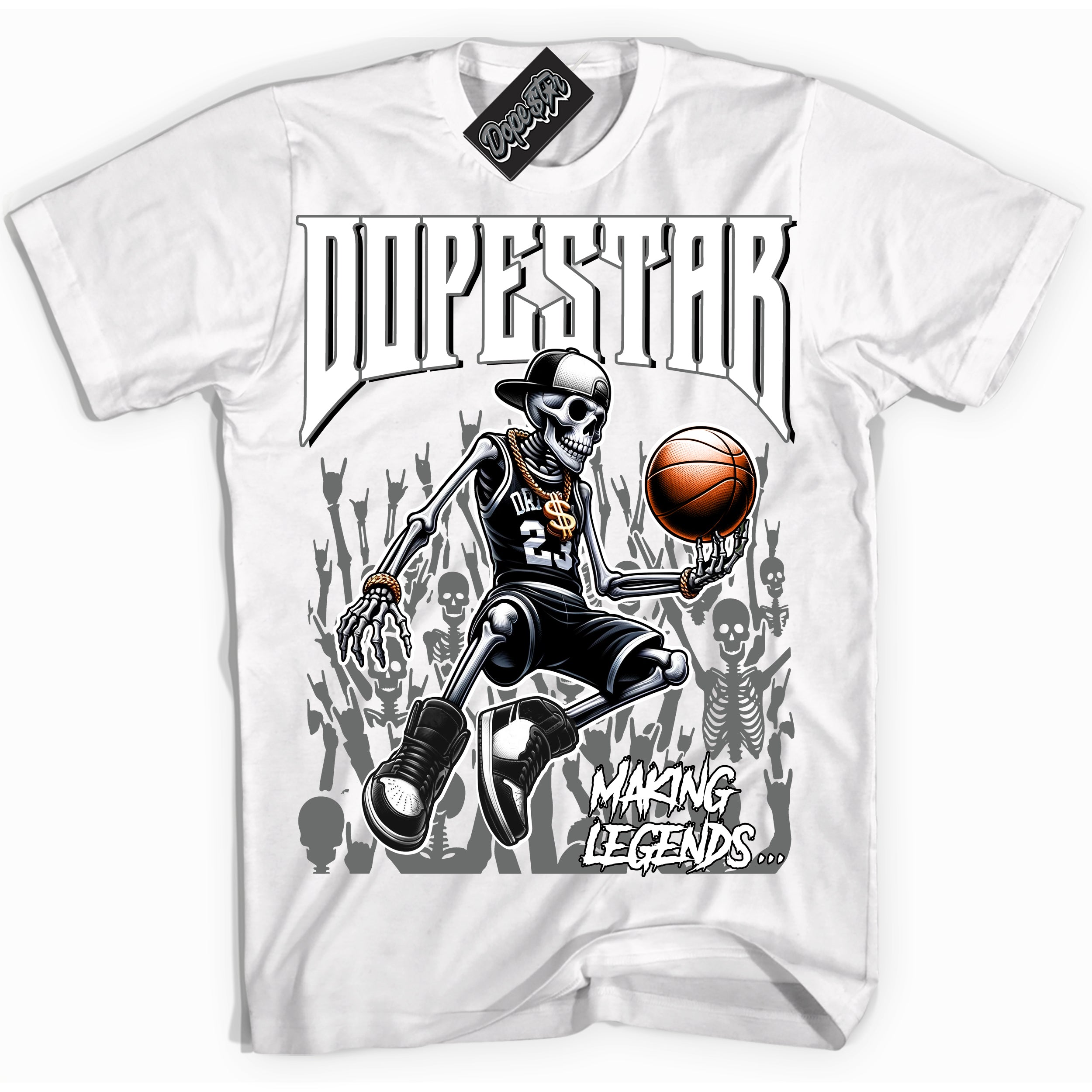 AJ1 Low Iron Grey 'Making Legends' Shirt - White Streetwear Mockup | Sneakerhead T-shirt Matching Iron Grey AJ1 Lows | Limited Edition Jordan 1 Iron Grey Shirt for Men & Women | Drip with Your Iron Grey 1s Kicks | Sneaker head Fashion Must-Have.
