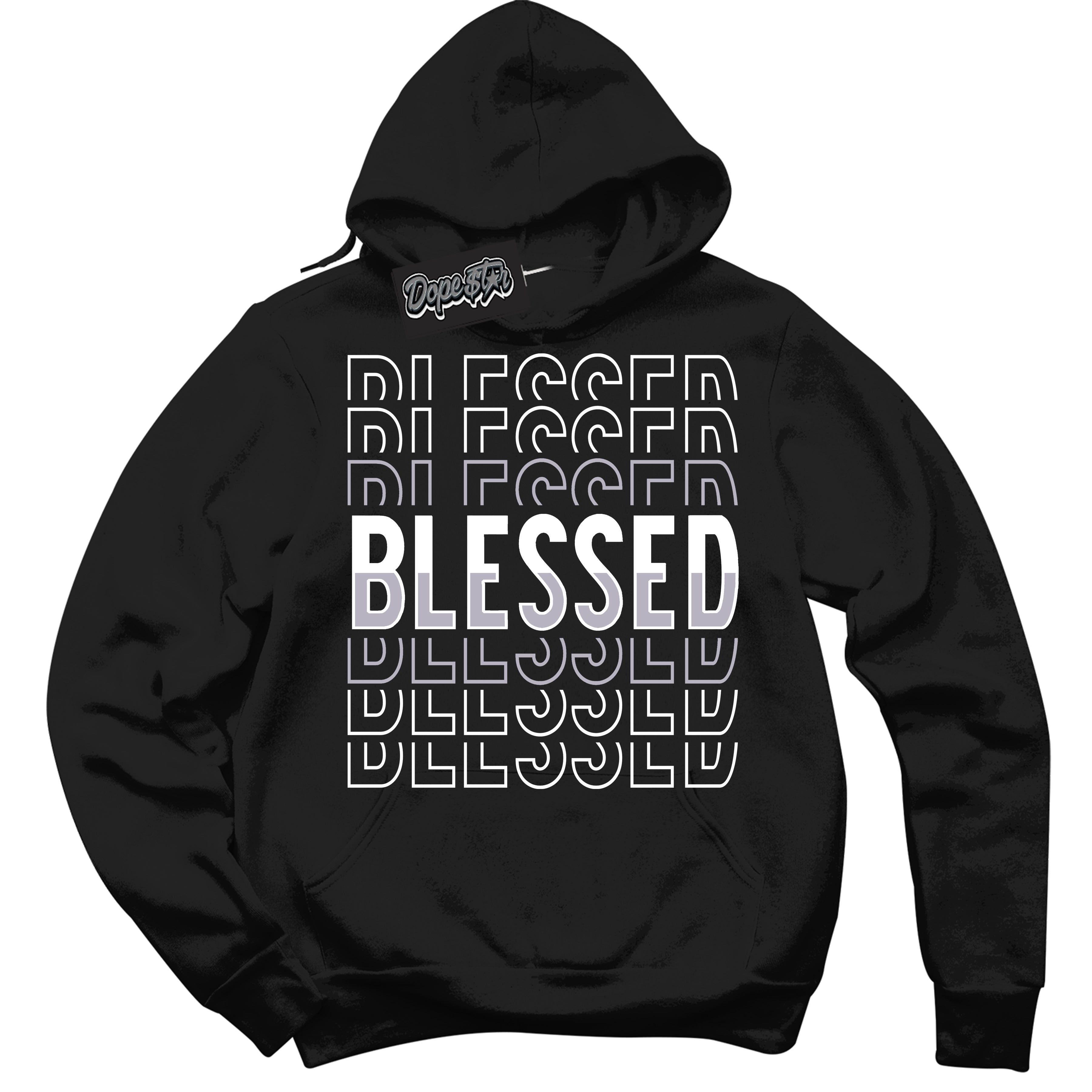 Cool Black Hoodie with “ Blessed Stacked ” design that Perfectly Matches OG Barons 1s Jordans.