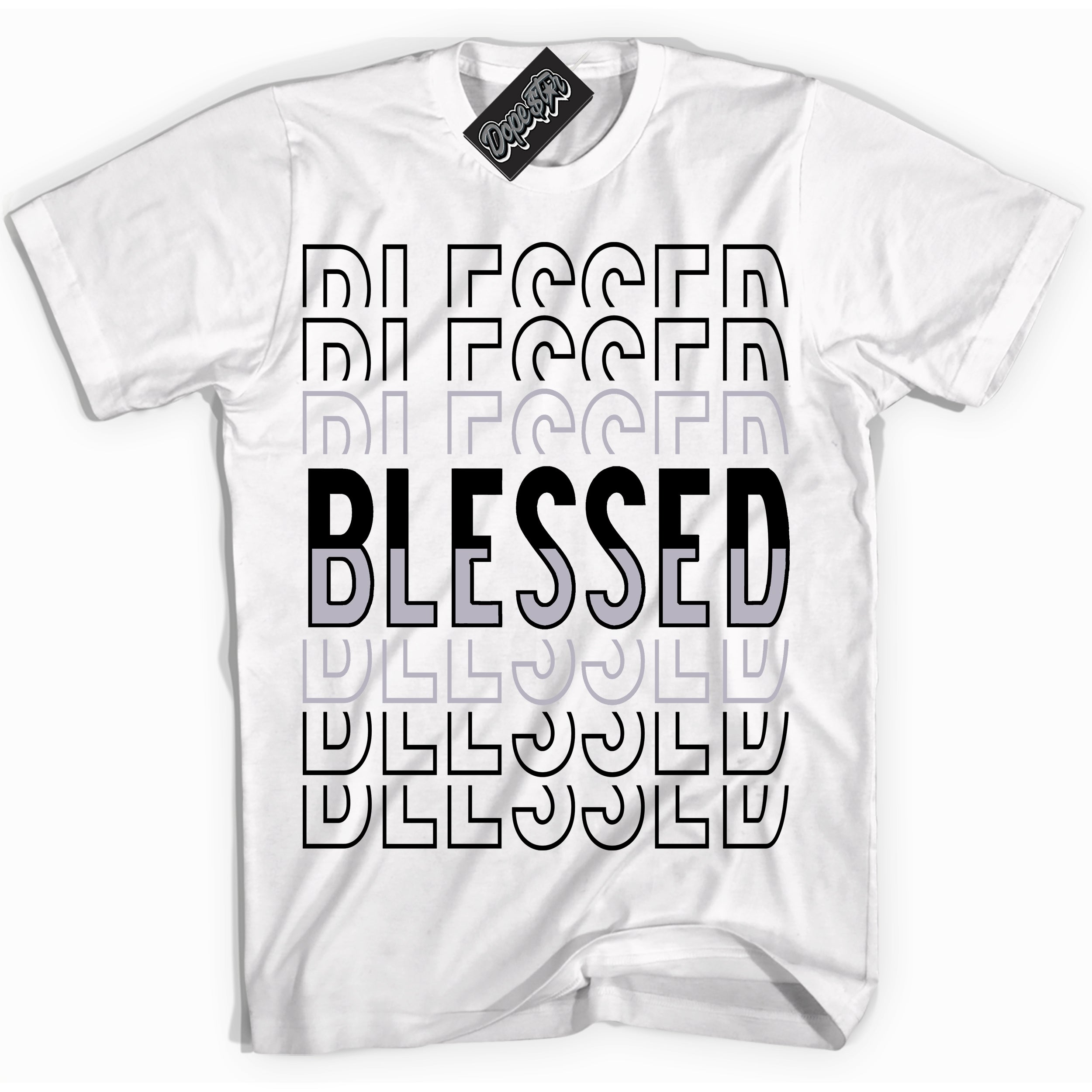 Cool White Shirt with “ Blessed Stacked ” design that perfectly matches OG Barons 1s Jordans.