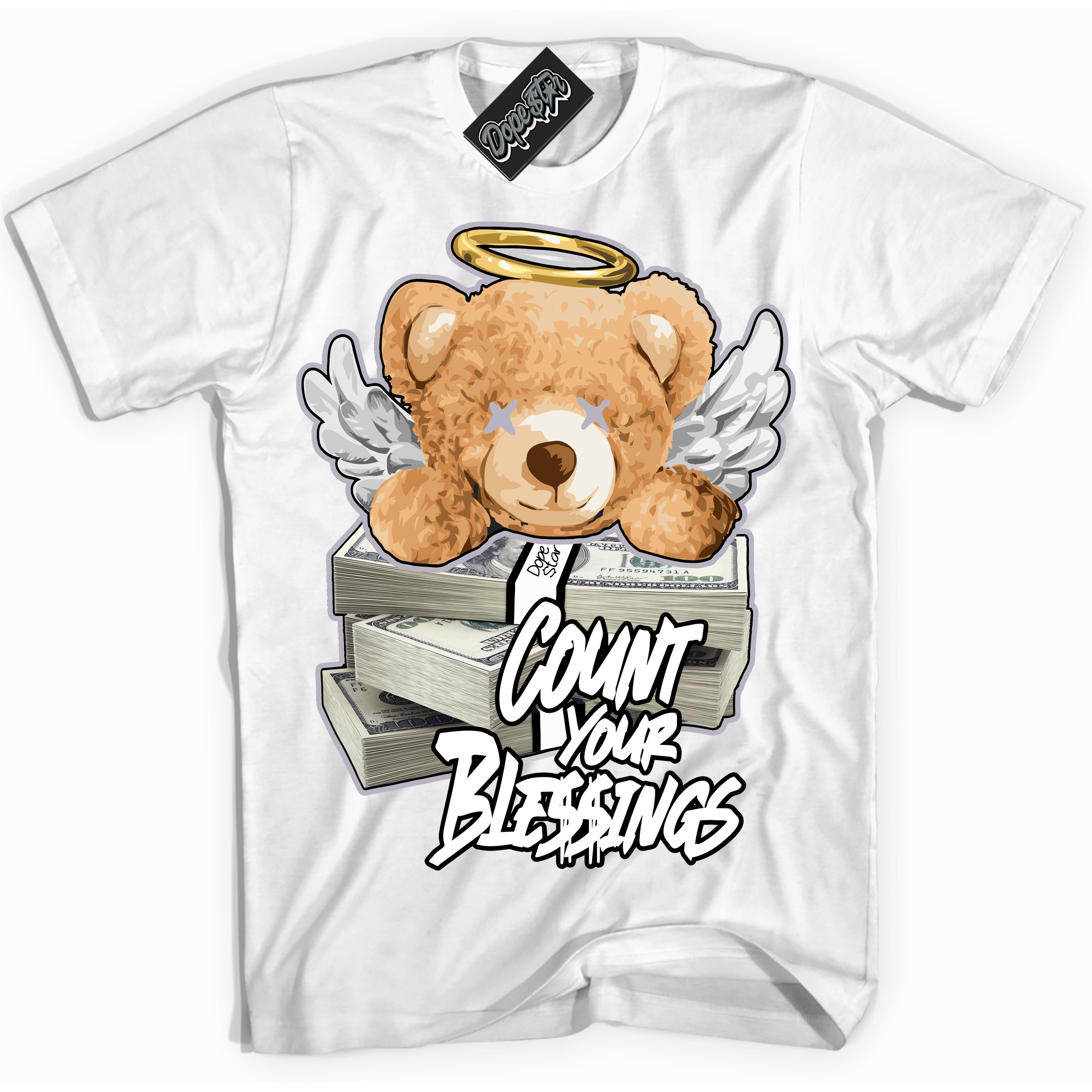 Cool White Shirt with “ Count Your Blessings ” design that perfectly matches OG Barons 1s Jordans.