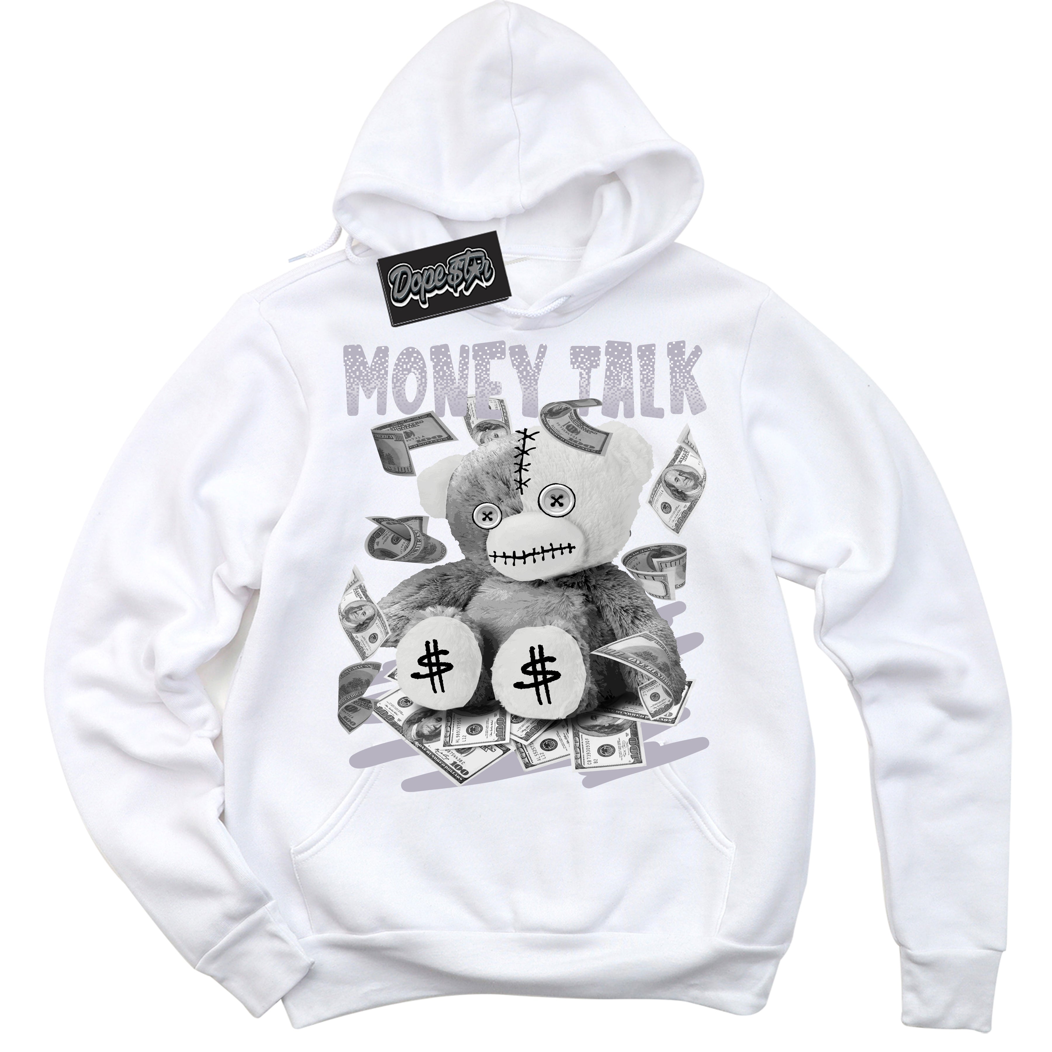 Cool White Hoodie with “ Money Talk Bear ” design that Perfectly Matches OG Barons 1s Jordans.
