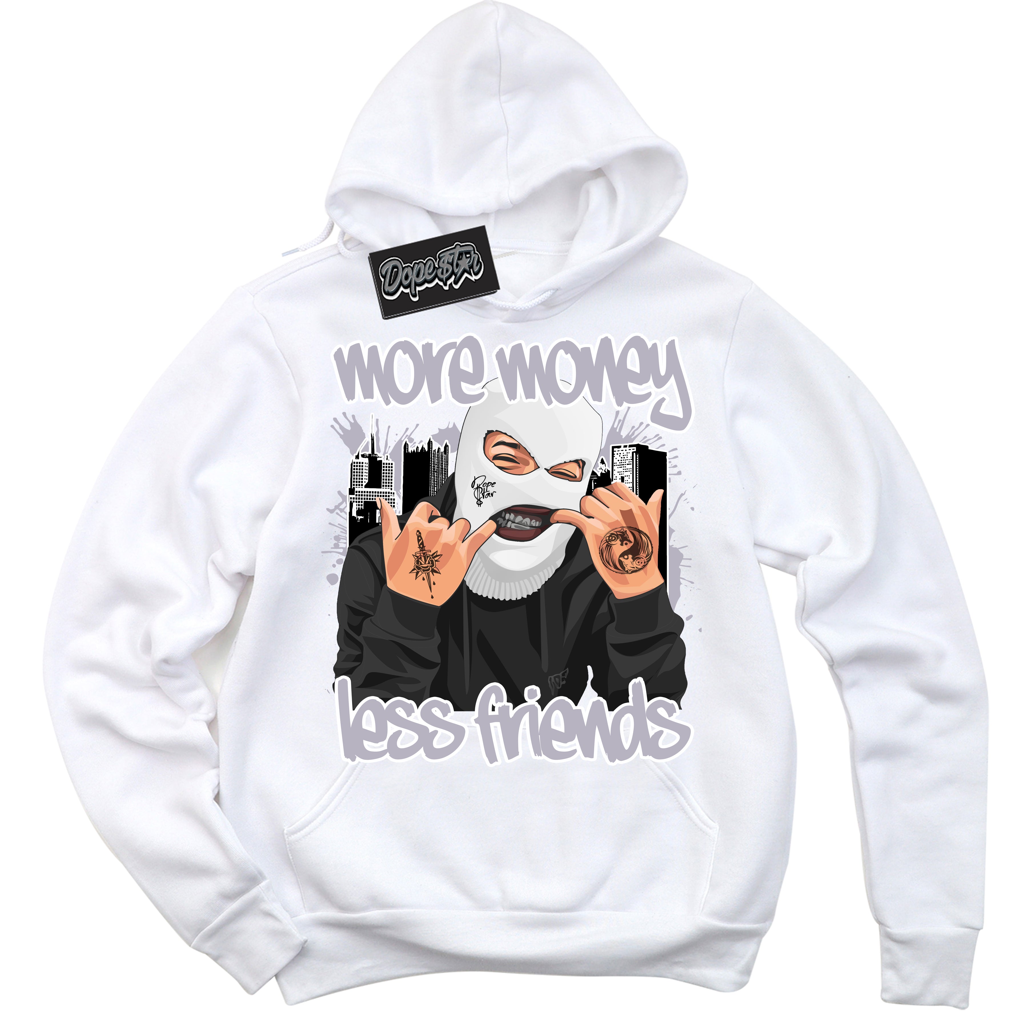 Cool White Hoodie with “ More Money Less Friends ” design that Perfectly Matches OG Barons 1s Jordans.