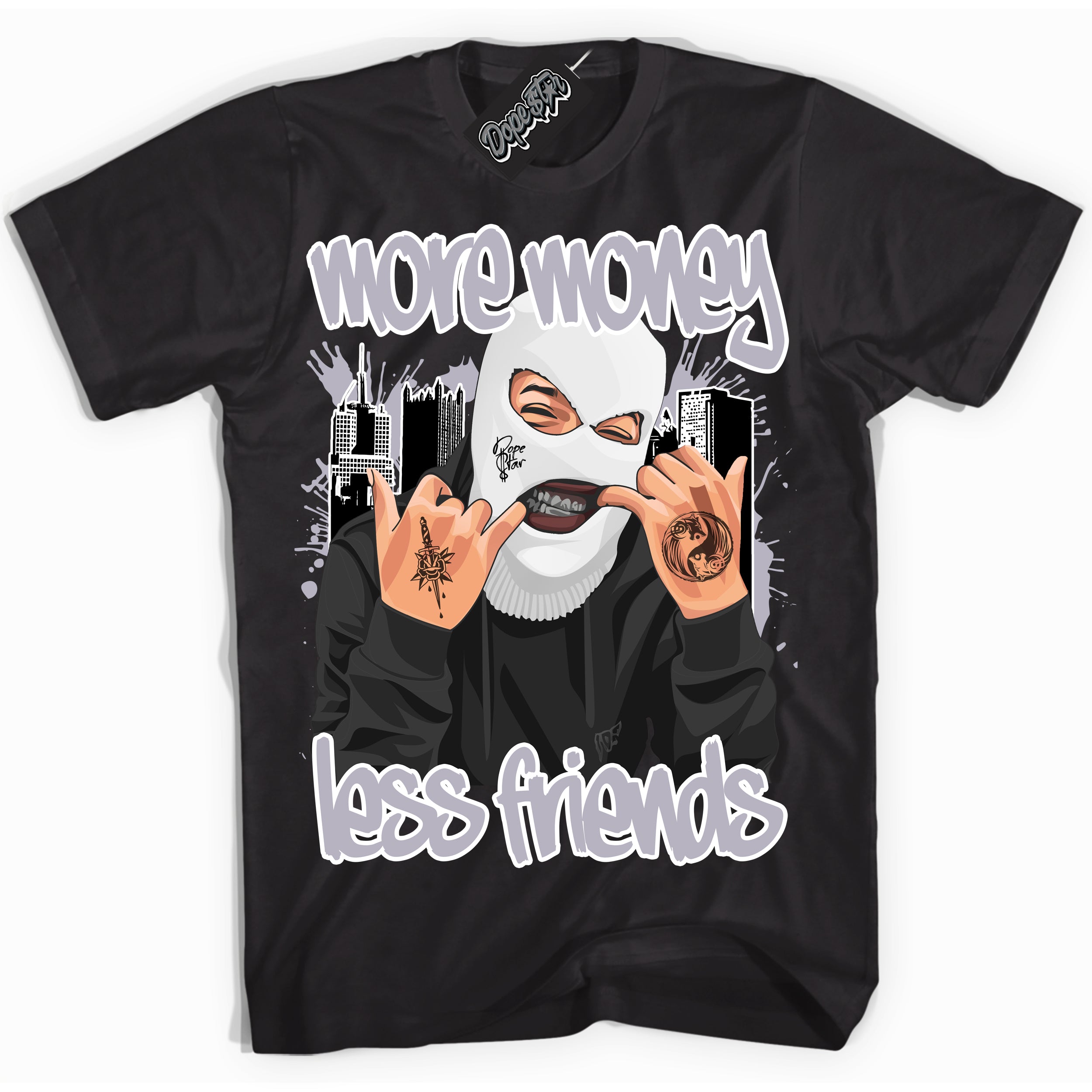 Cool Black Shirt with “ More Money Less Friends ” design that perfectly matches OG Barons 1s Jordans.