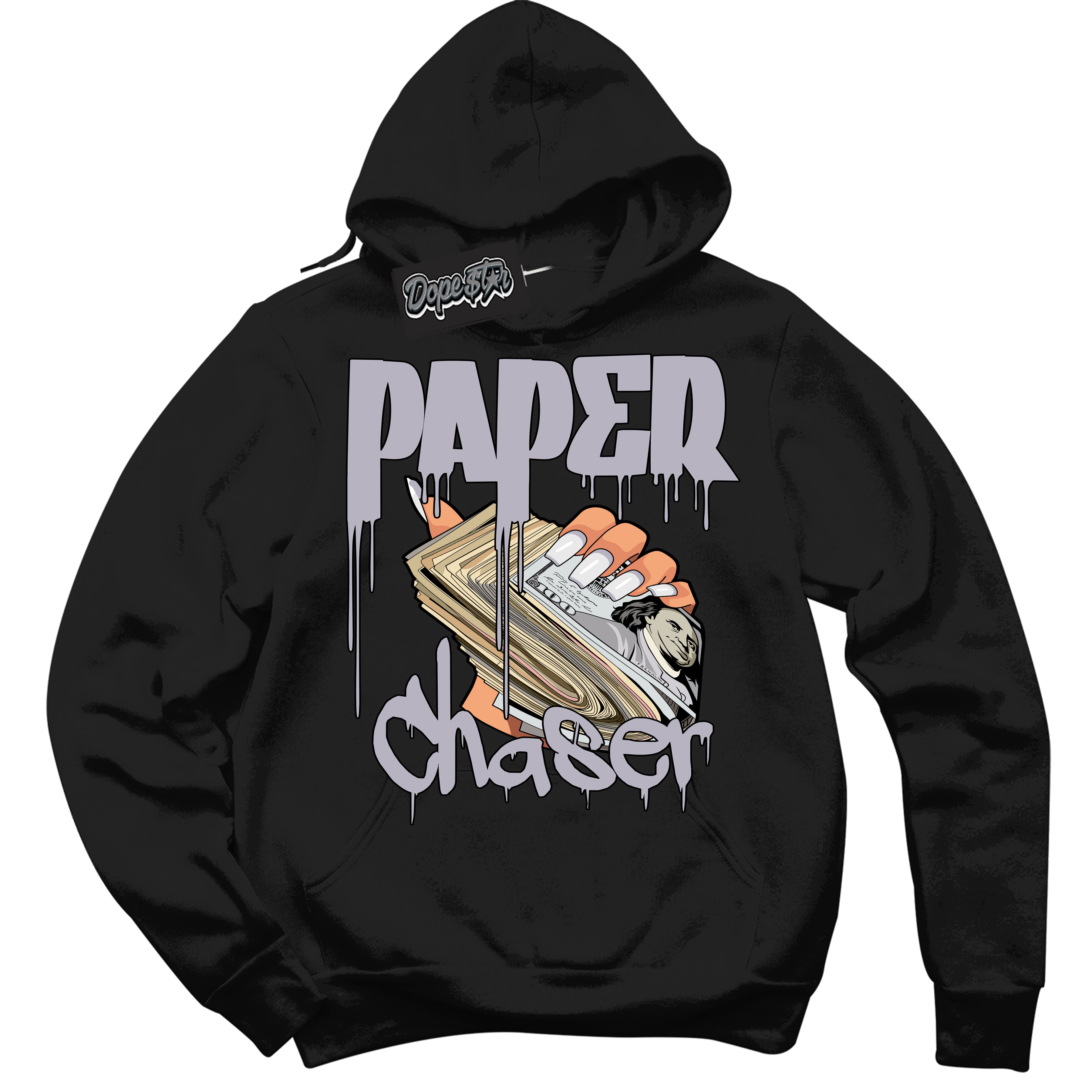 Cool Black Hoodie with “ Paper Chaser ” design that Perfectly Matches OG Barons 1s Jordans.