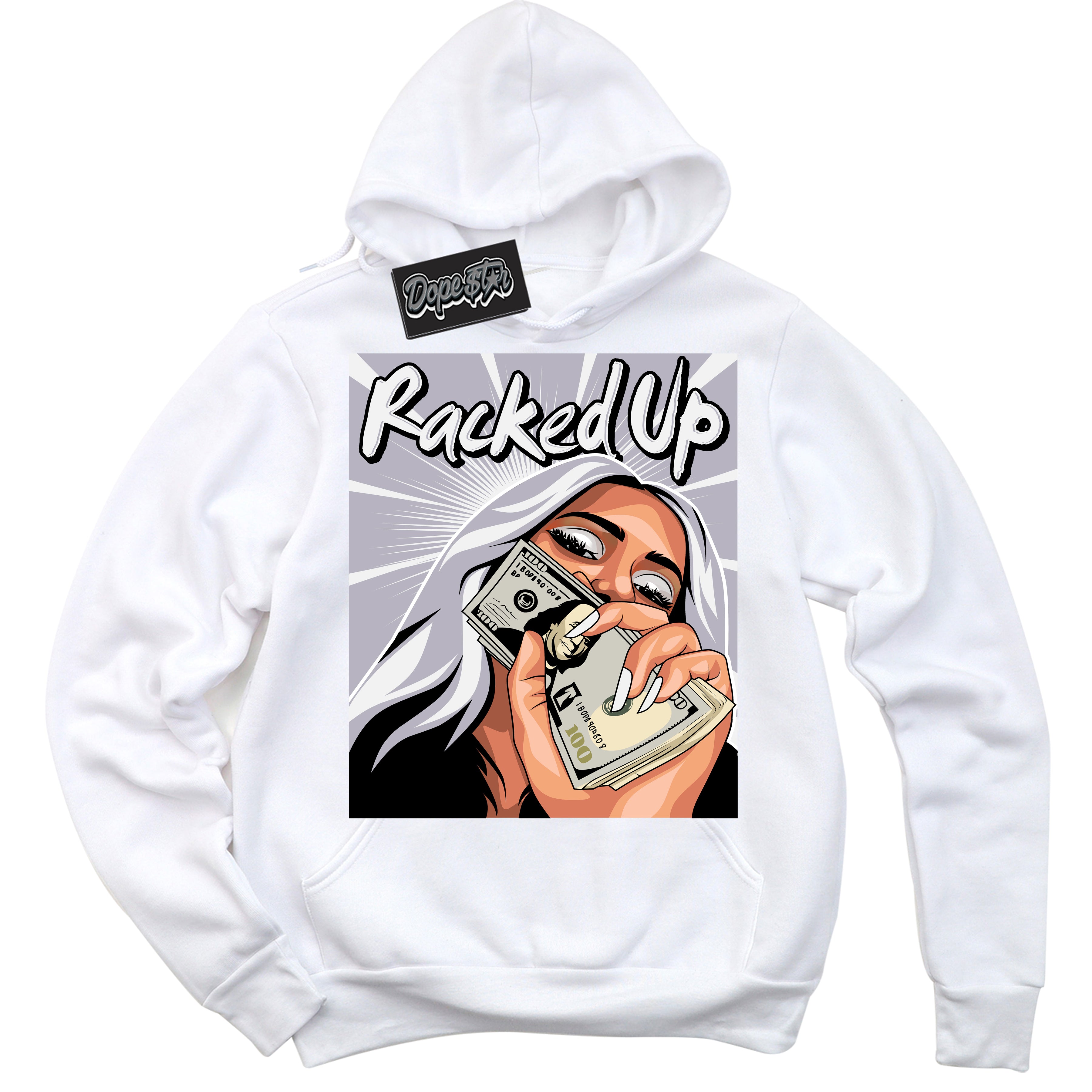 Cool White Hoodie with “ Racked Up ” design that Perfectly Matches OG Barons 1s Jordans.
