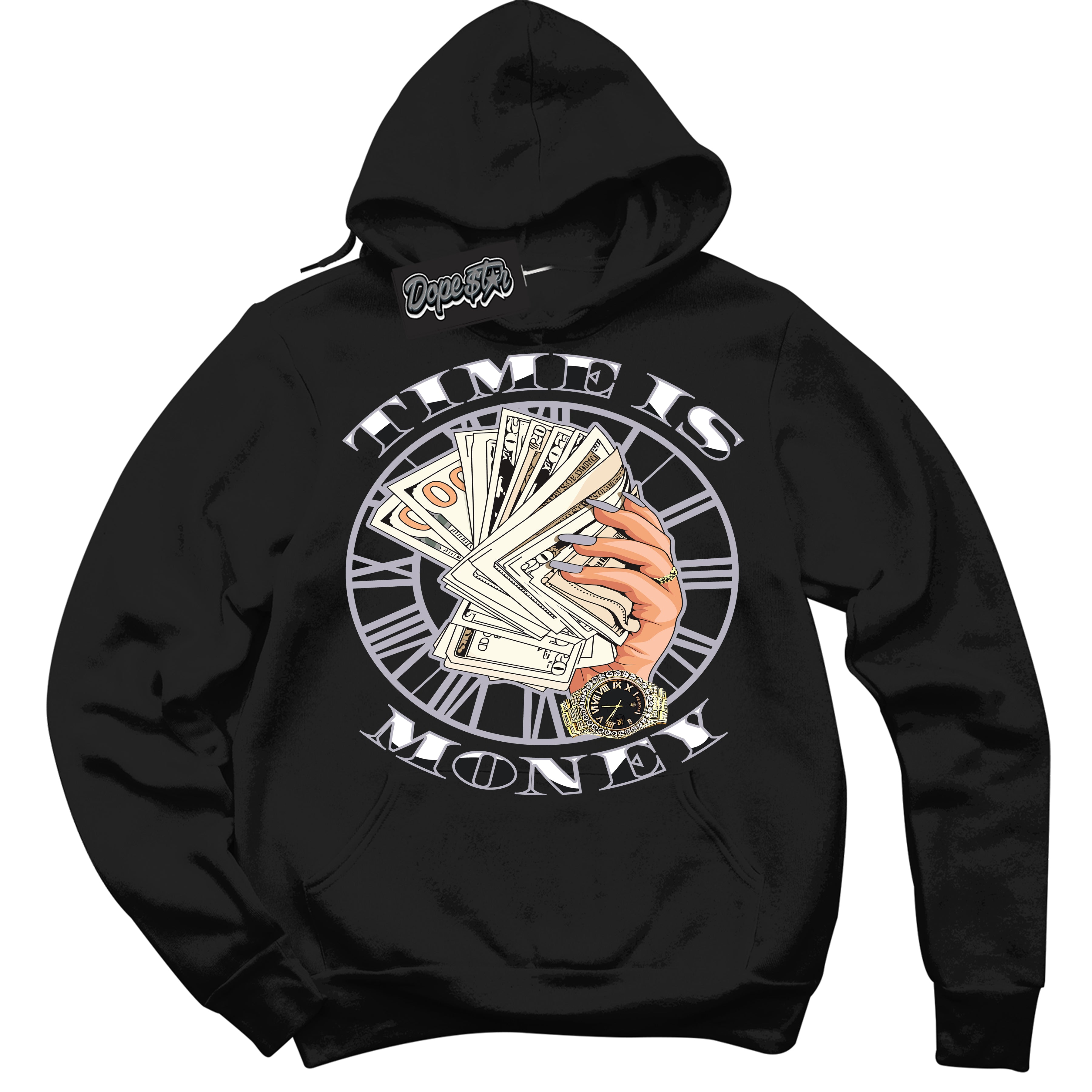 Cool Black Hoodie with “ Time Is Money ” design that Perfectly Matches OG Barons 1s Jordans.