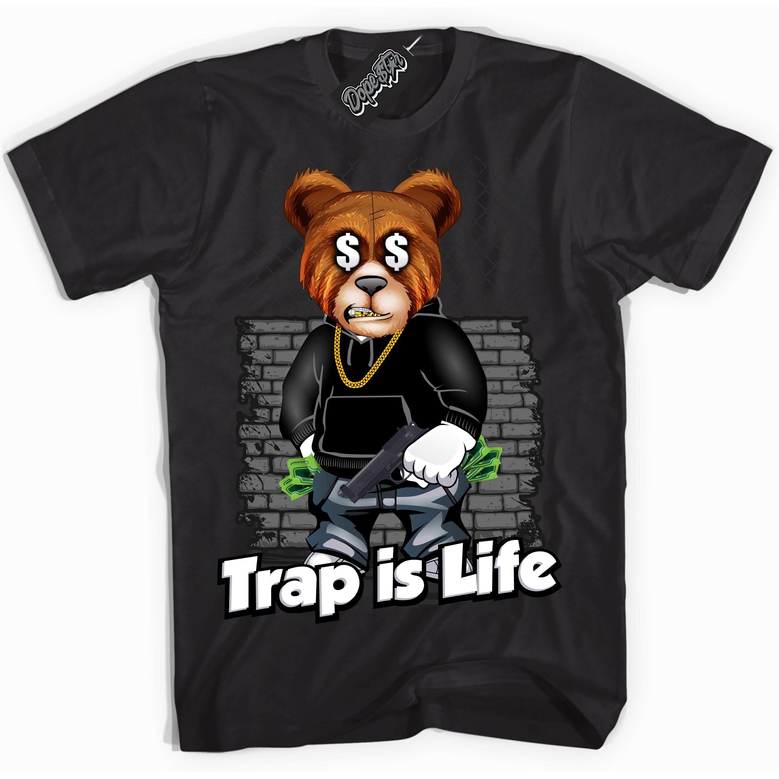 Cool Black Shirt with “ Trap Life ” design that perfectly matches OG Barons 1s Jordans.