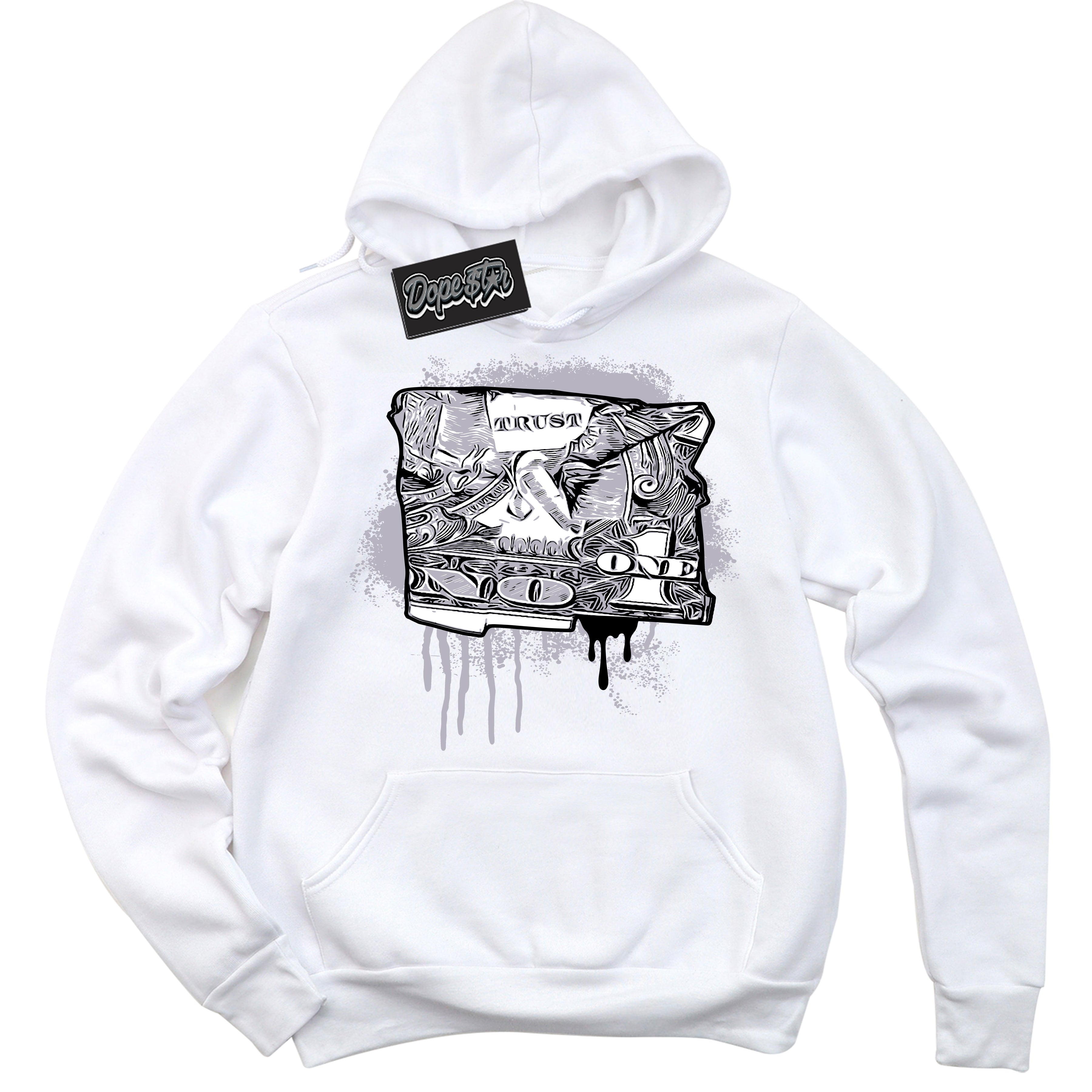 Cool White Hoodie with “ Trust No One Dollar ” design that Perfectly Matches OG Barons 1s Jordans.