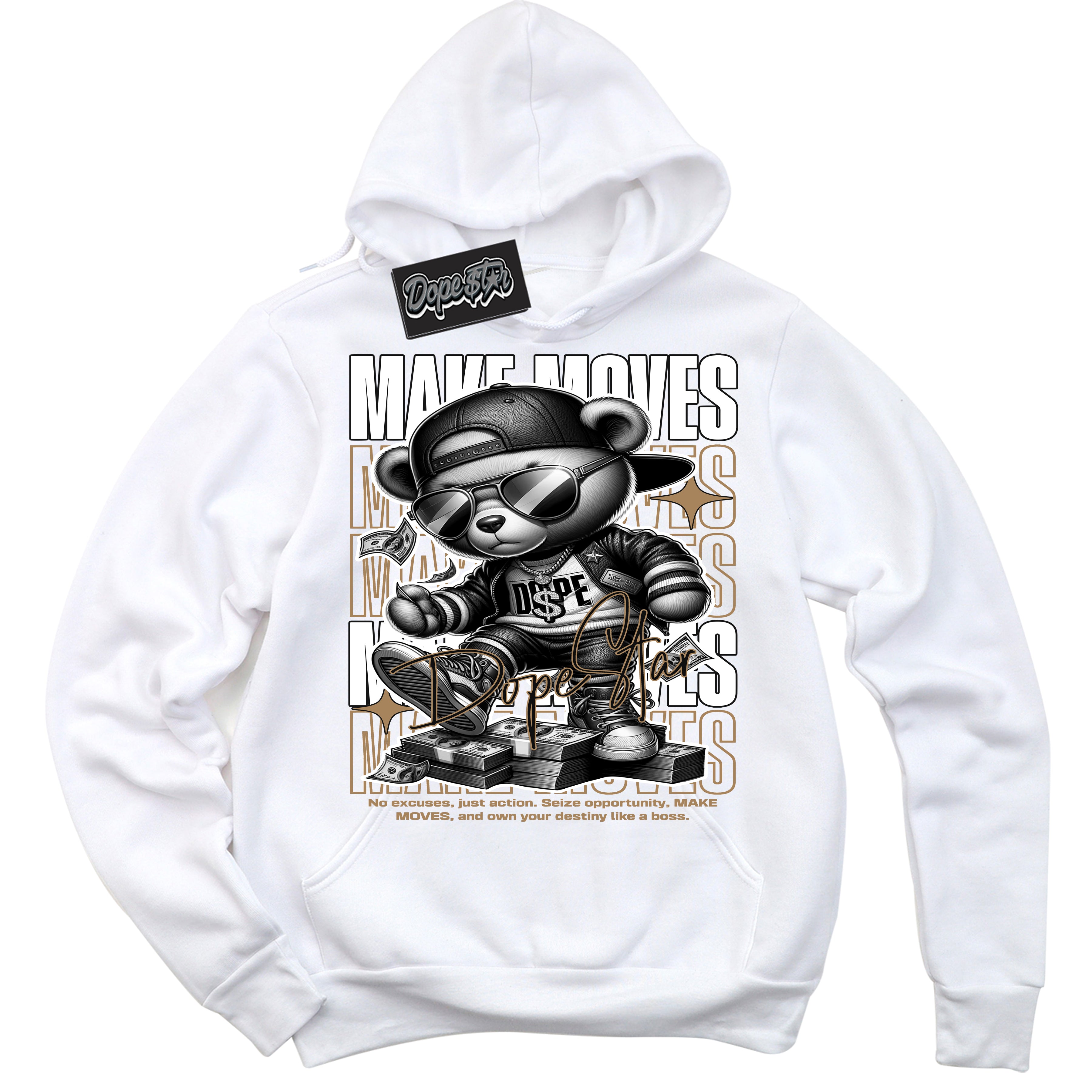 Cool White Hoodie with “Make Moves” design that Perfectly Matches Mocha Palomino 1s Jordans.