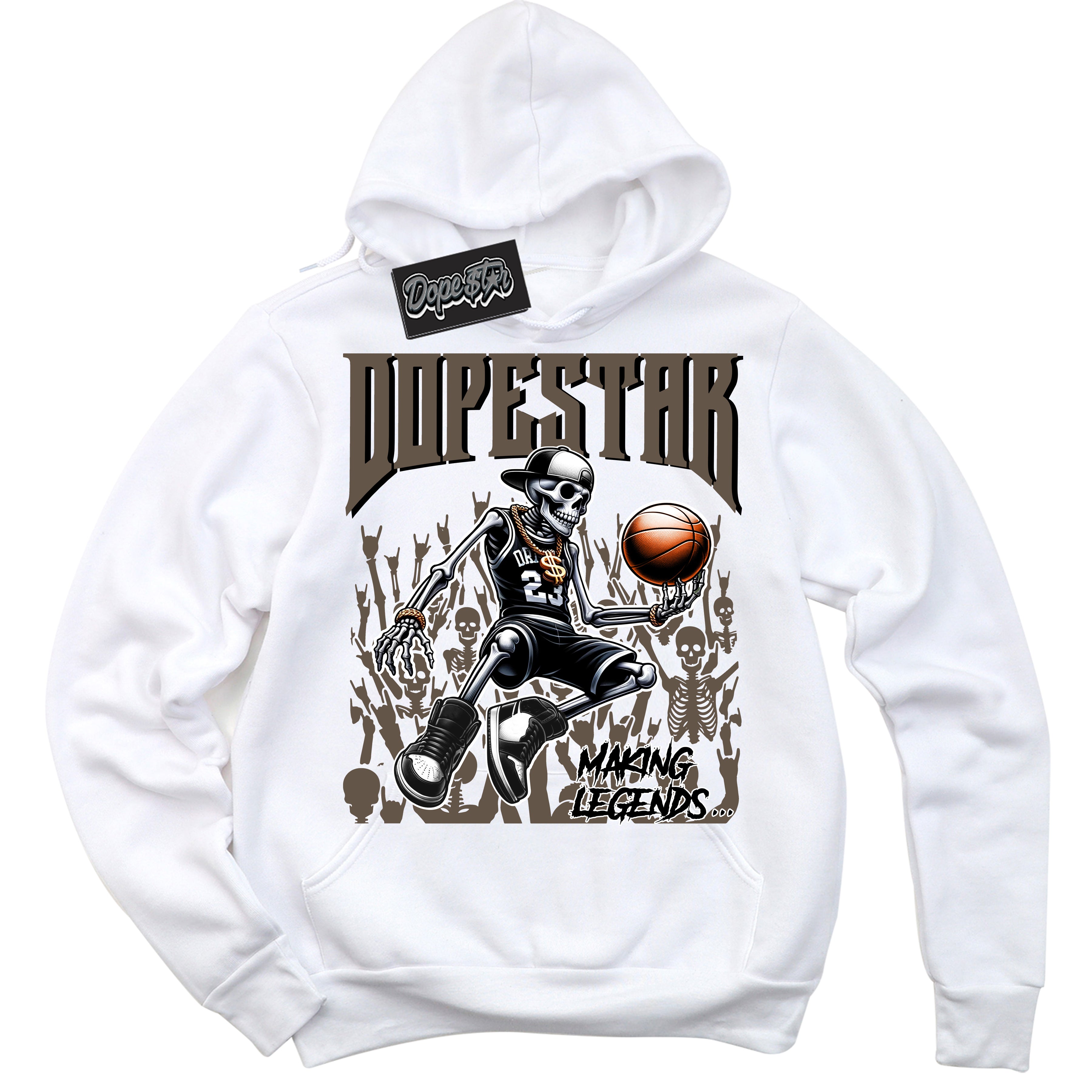 Cool White Hoodie with “Making Legends” design that Perfectly Matches Mocha Palomino 1s Jordans.