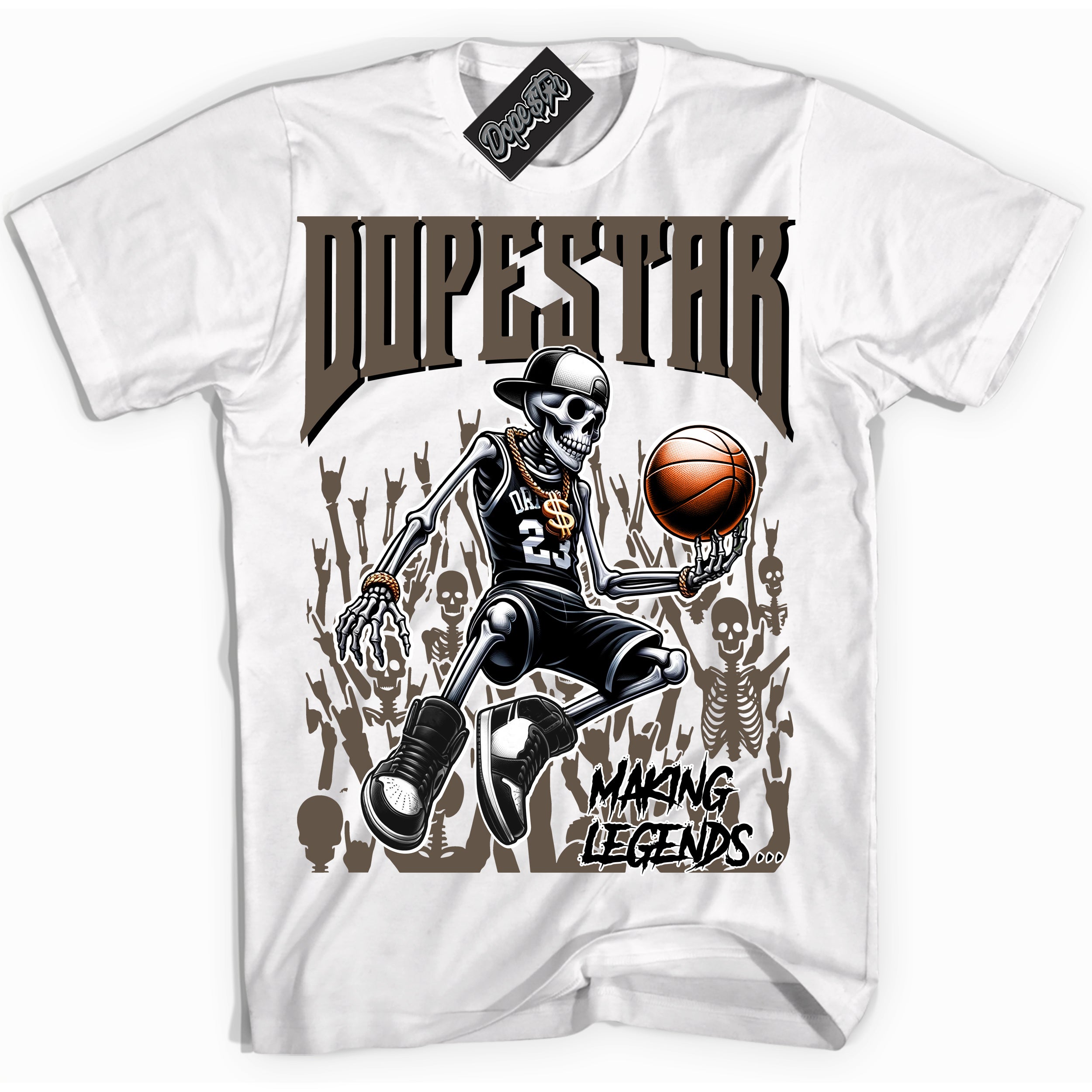Cool White Shirt with “Making Legends” design that perfectly matches the Mocha Palomino 1s Jordans.