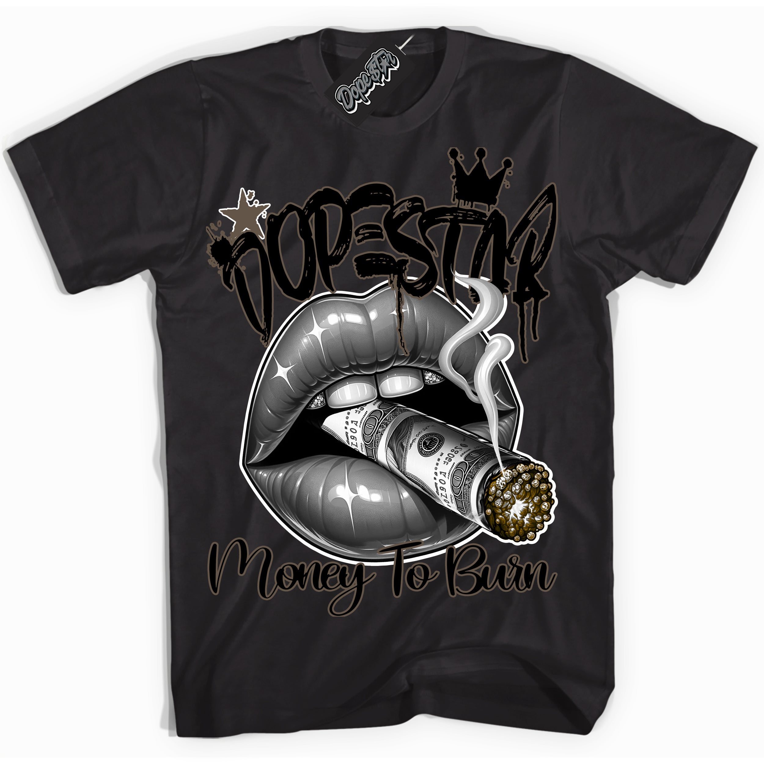 Cool Black Shirt with “Money To Burn” design that perfectly matches the Mocha Palomino 1s Jordans.