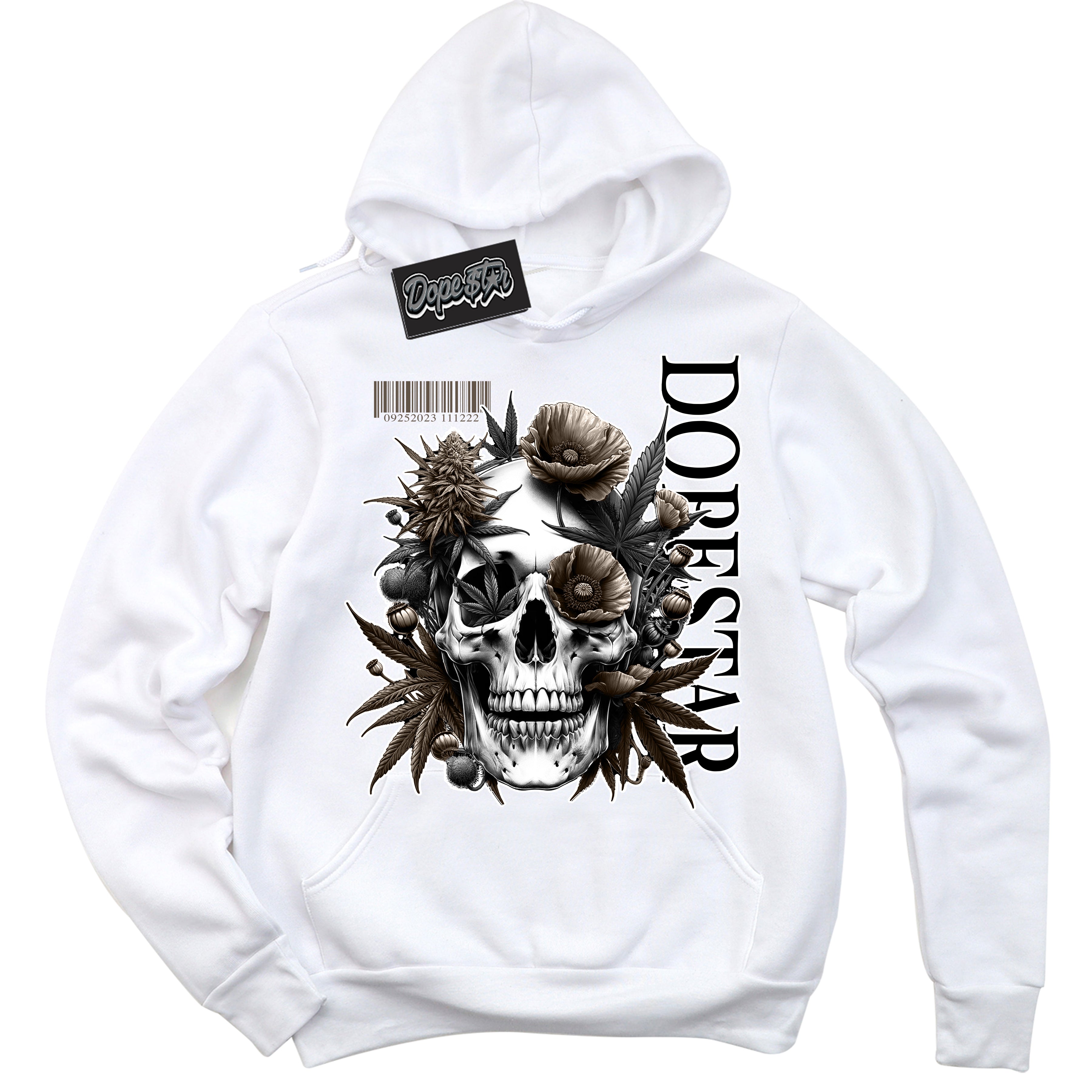 Cool White Hoodie with “Skull Poppies” design that Perfectly Matches Mocha Palomino 1s Jordans.