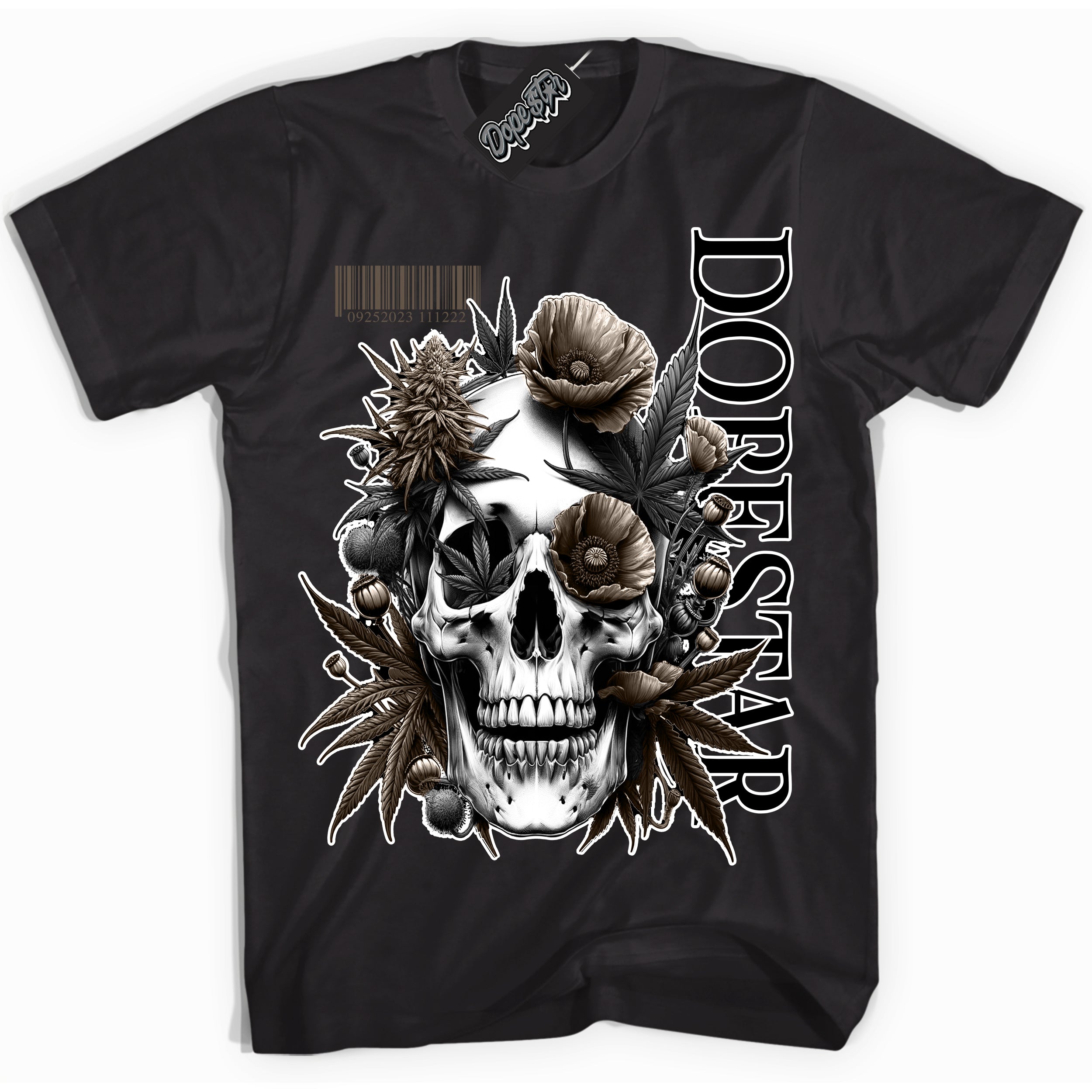 Cool Black Shirt with “Skull Poppies” design that perfectly matches the Mocha Palomino 1s Jordans.
