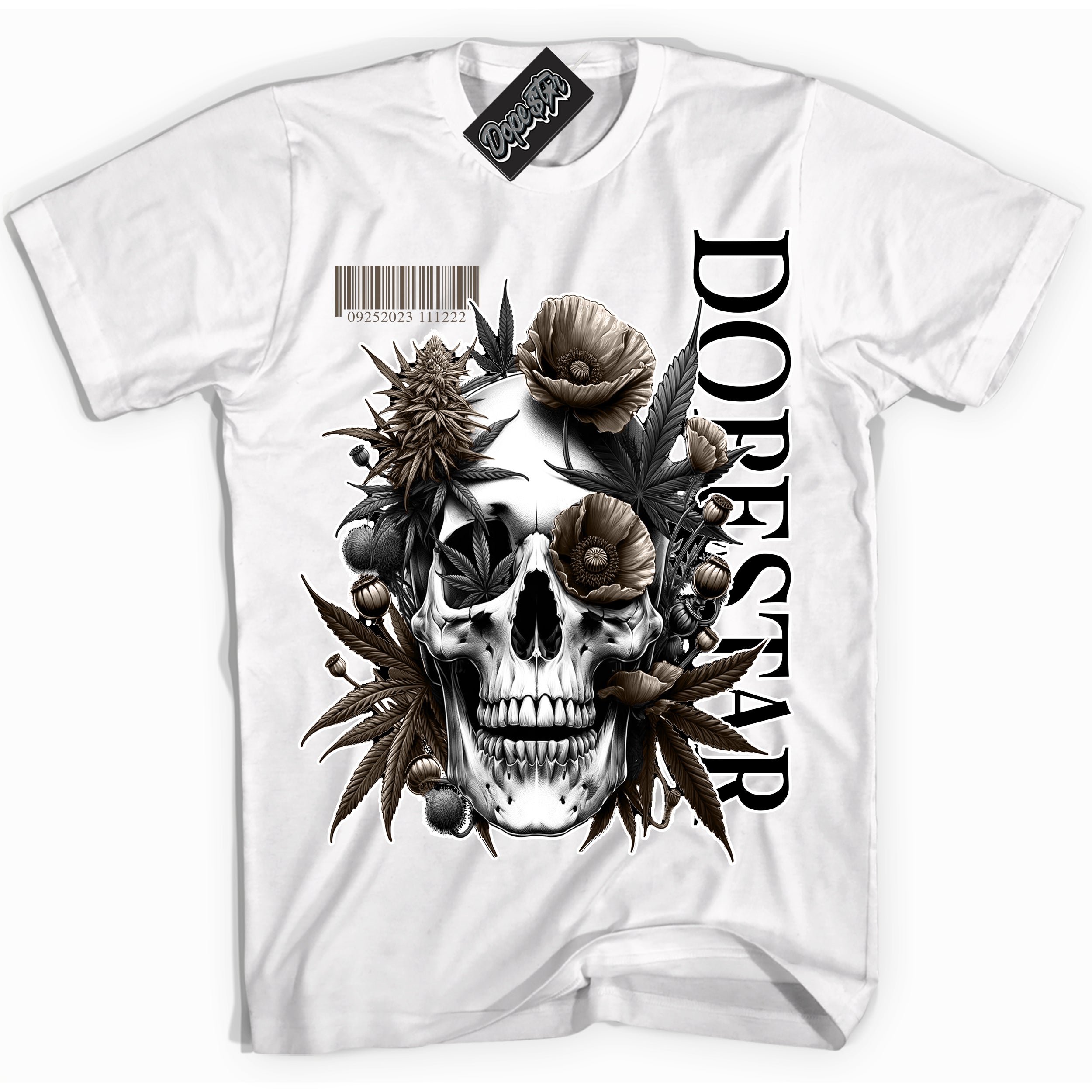 Cool White Shirt with “Skull Poppies” design that perfectly matches the Mocha Palomino 1s Jordans.