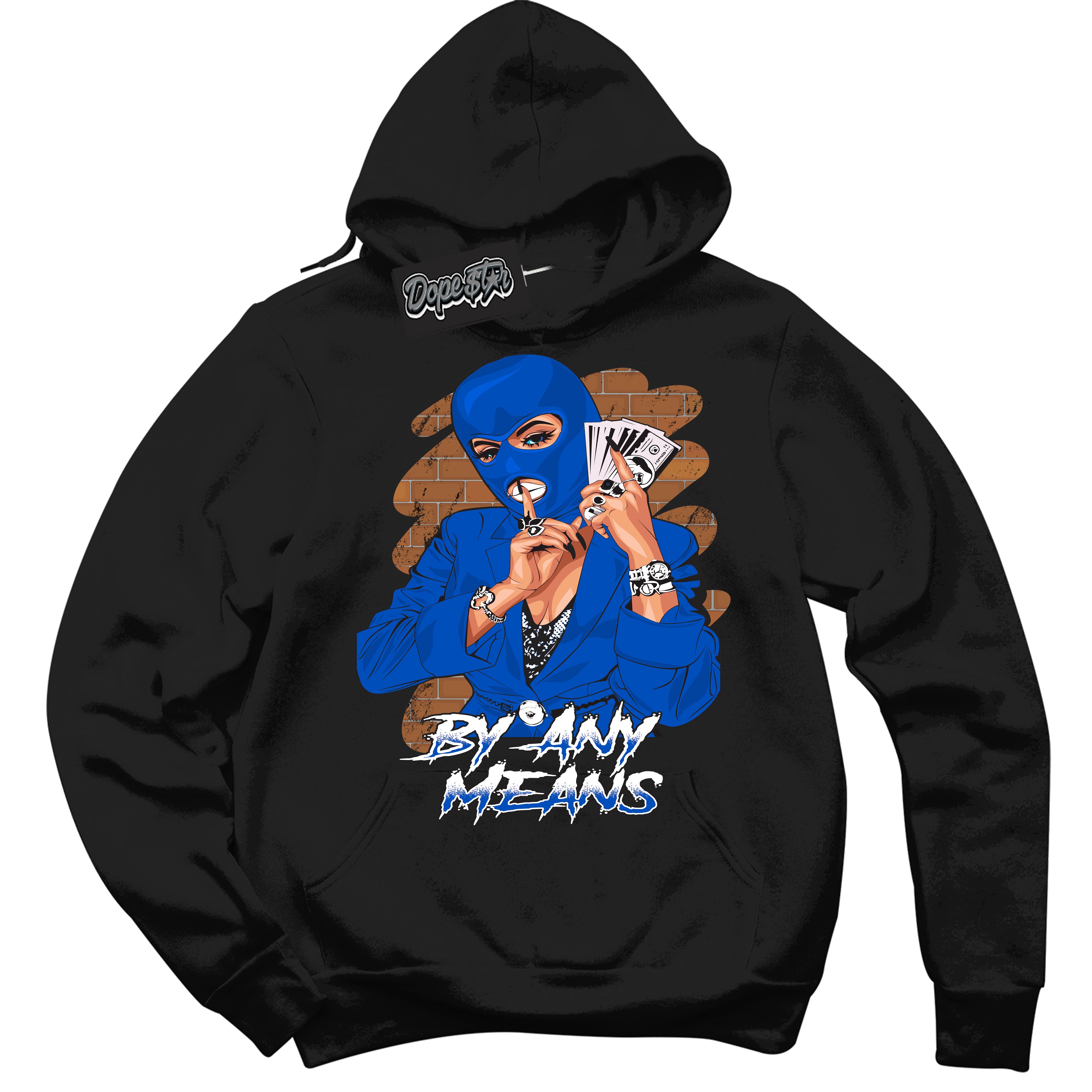 Cool Black Hoodie with “ By Any Means ” design that Perfectly Matches Quai 54 1s Sneakers.