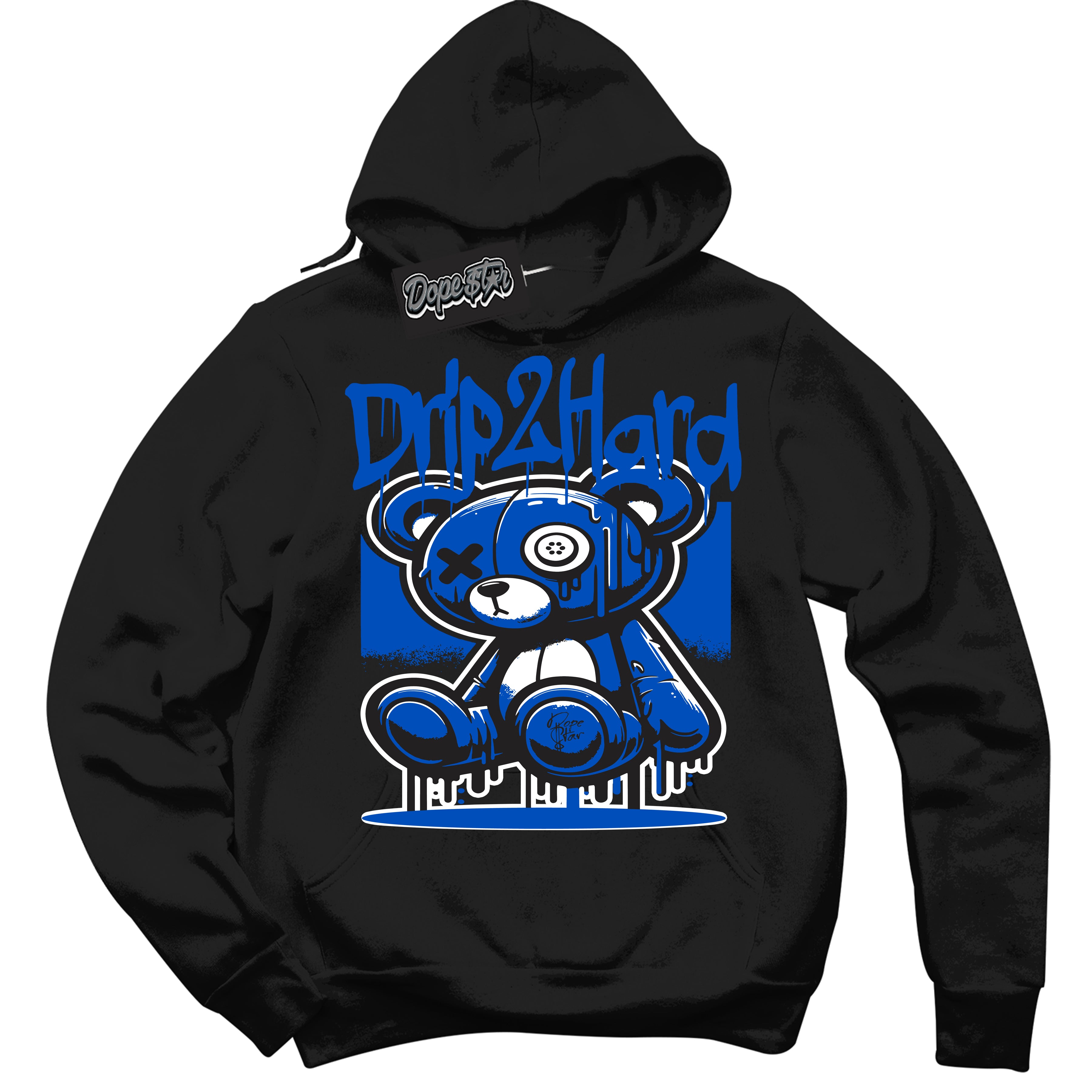 Cool Black Hoodie with “ Drip 2 Hard ” design that Perfectly Matches Quai 54 1s Sneakers.