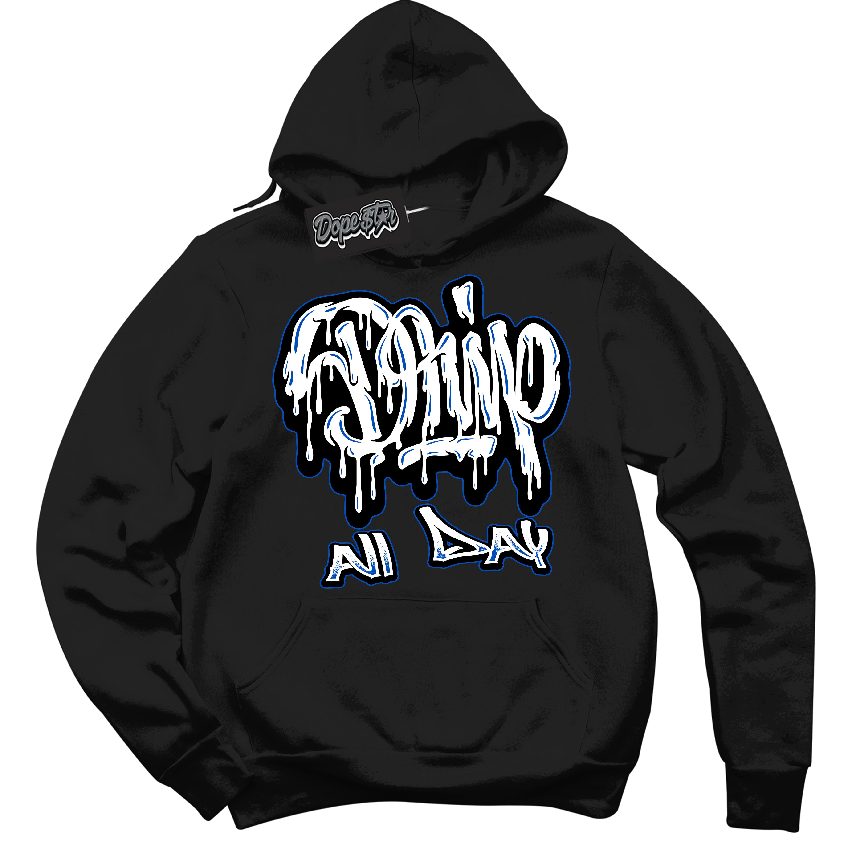 Cool Black Hoodie with “ Drip All Day ” design that Perfectly Matches Quai 54 1s Sneakers.