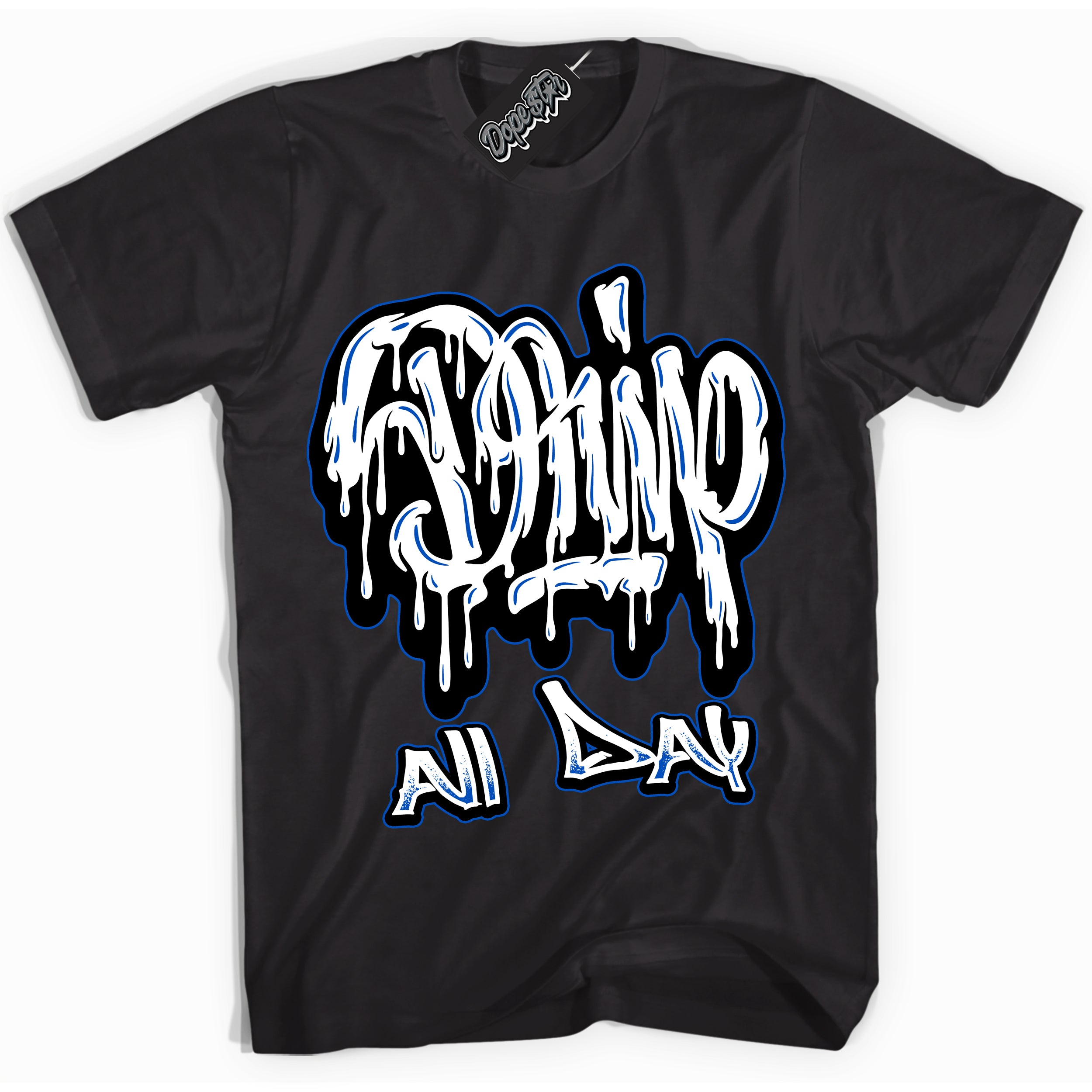 Cool Black Shirt with “ Drip All Day” design that perfectly matches Quai 54 1s Sneakers.