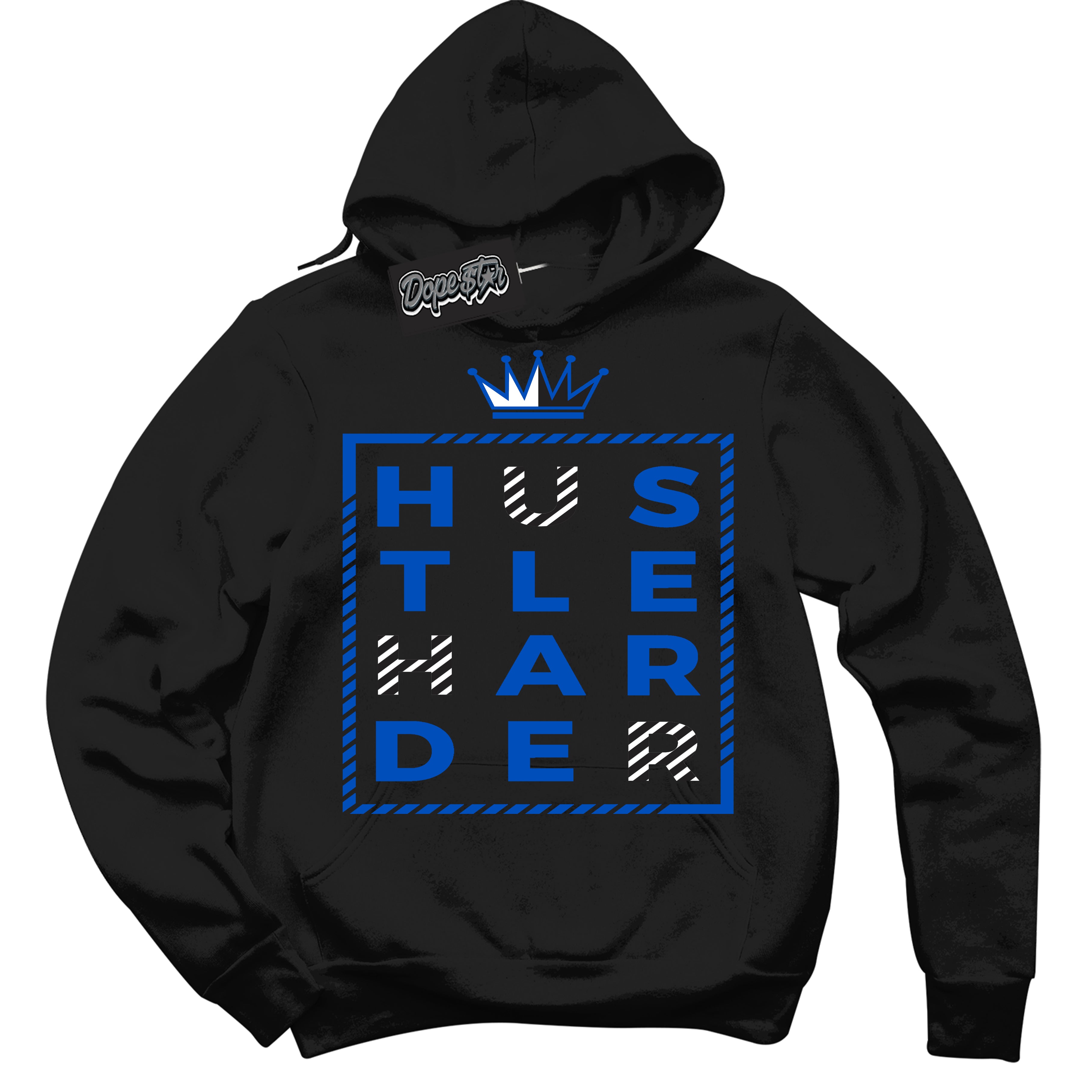 Cool Black Hoodie with “ Hustle Harder ” design that Perfectly Matches Quai 54 1s Sneakers.