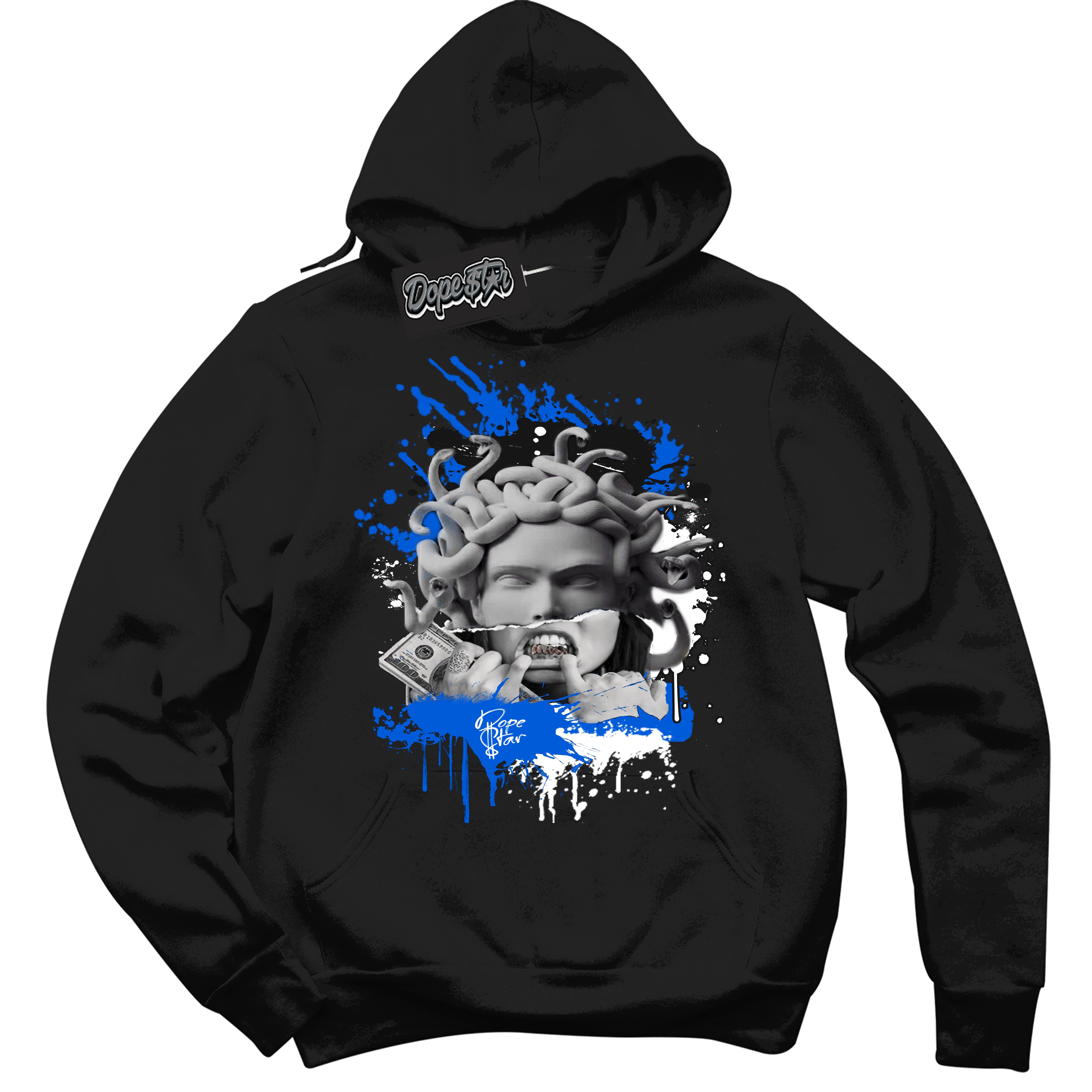 Cool Black Hoodie with “ Medusa ” design that Perfectly Matches Quai 54 1s Sneakers.
