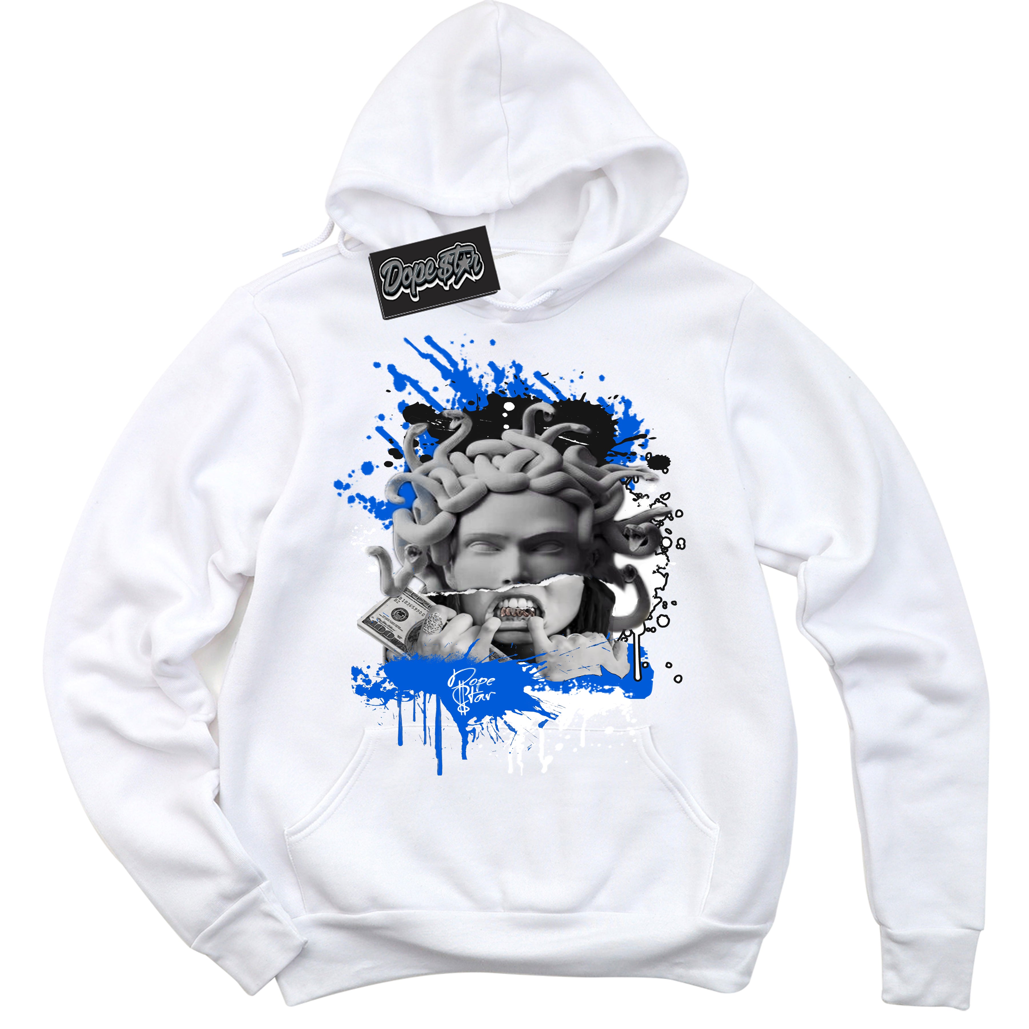 Cool White Hoodie with “ Medusa ” design that Perfectly Matches Quai 54 1s Sneakers.