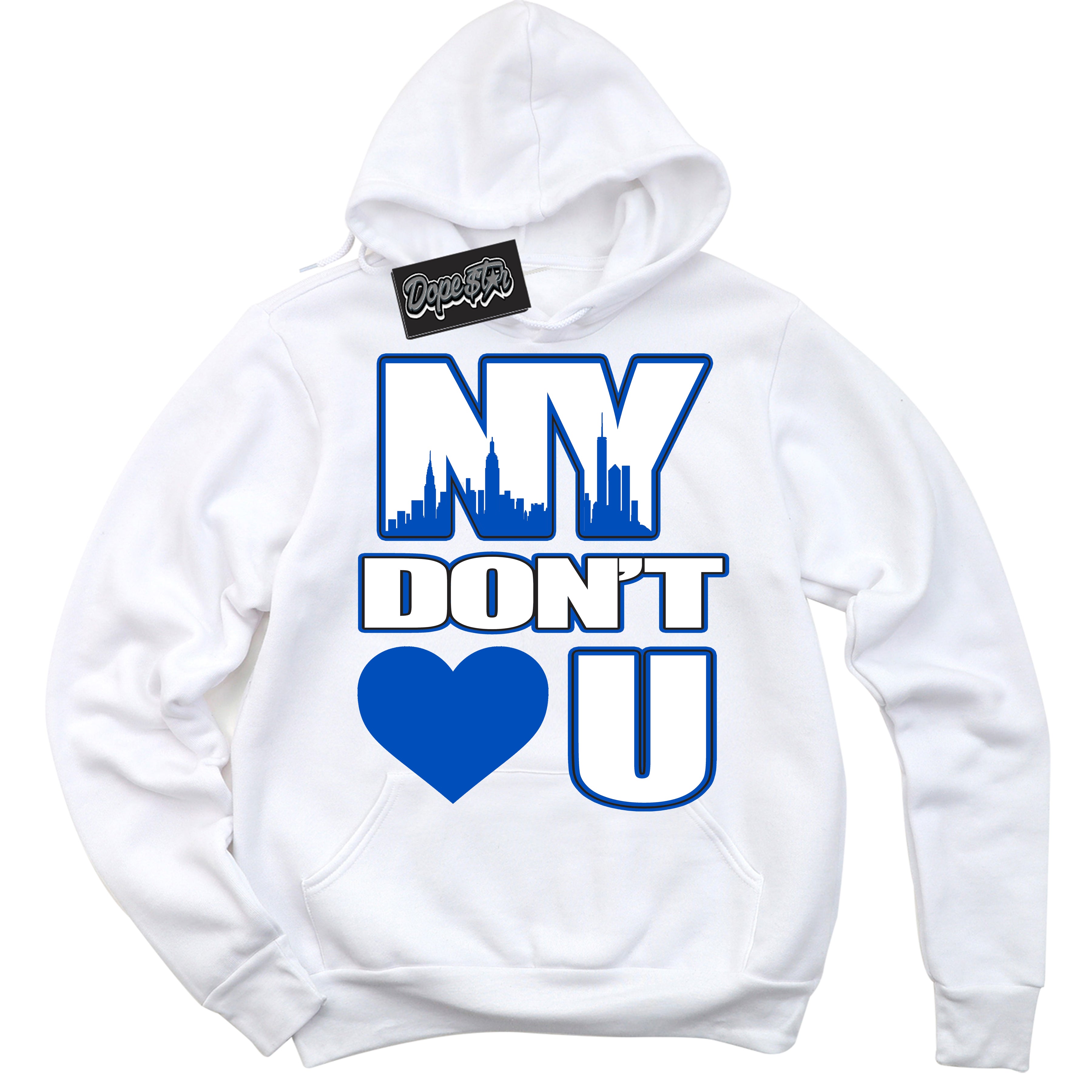 Cool White Hoodie with “ NY Don't Love You ” design that Perfectly Matches Quai 54 1s Sneakers.