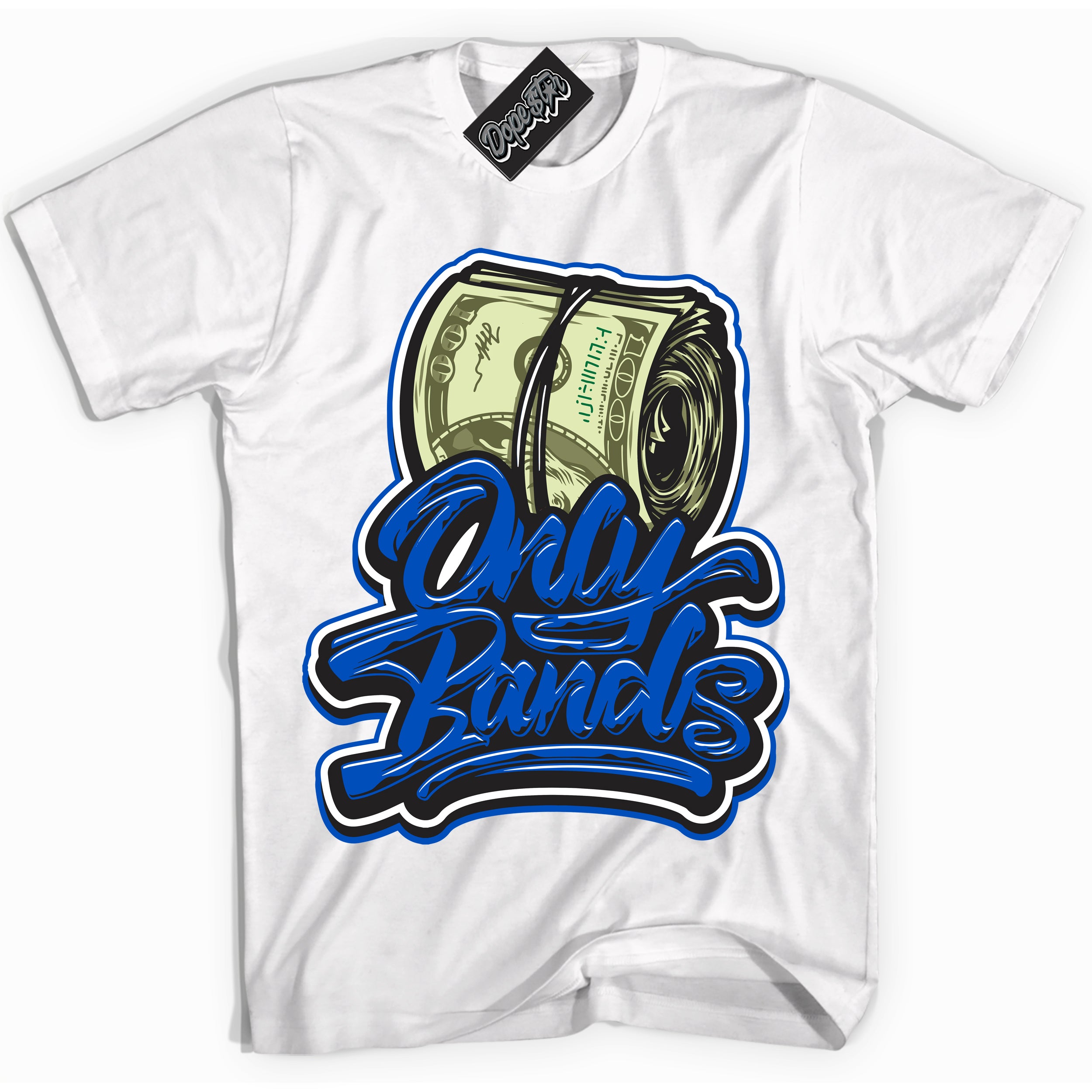 Cool White Shirt with “ Only Bands” design that perfectly matches Quai 54 1s Sneakers.